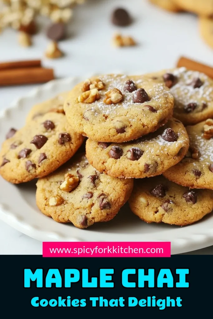 Discover the warmth of the holidays with these Maple Chai Cookies! This easy maple cookie recipe combines the cozy spices of chai with sweet maple syrup for a delightful treat. Perfect for sharing or as a festive addition to your holiday cookie recipes. Enjoy soft, flavorful spice cookies with a twist. Save this recipe and treat your loved ones to Chai flavored cookies they'll adore! #MapleChaiCookies #EasyMapleCookieRecipe #HolidayCookieRecipes #ChaiFlavoredCookies