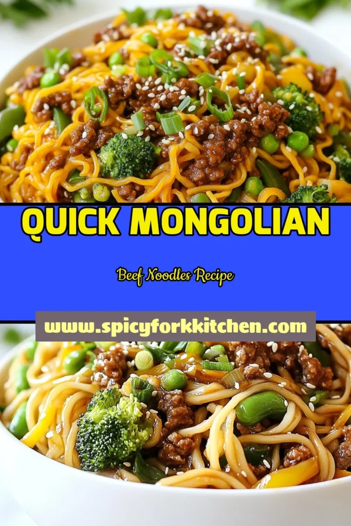 Savor the flavors of this quick and easy Asian noodle dish with our Mongolian beef noodles recipe! This ground beef noodle stir fry is packed with colorful veggies and rich sauces, making it the perfect homemade Mongolian beef noodles. In just 30 minutes, you can enjoy these quick beef and vegetable noodles that are sure to become a family favorite. Try it today and save for later! #MongolianBeef #Noodles #EasyRecipes #StirFry