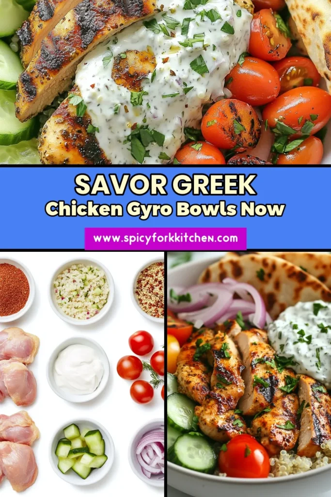Craving a delicious and healthy meal? Try these Greek chicken gyro bowls! This easy gyro bowl recipe combines marinated chicken, fresh veggies, and creamy tzatziki sauce, perfect for any occasion. Full of flavor, these healthy Greek chicken bowls are a true Mediterranean delight. Make your chicken tzatziki bowl with a base of fluffy quinoa for a nutritious twist! Save this recipe and indulge today! #GreekChickenGyroBowls #EasyGyroBowlRecipe #HealthyGreekChickenBowls #MediterraneanQuinoaBowl