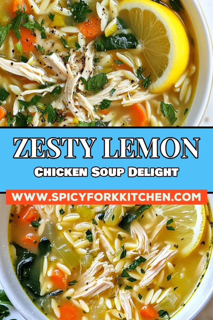 Discover the vibrant flavors of Lemon Chicken Orzo Soup with this zesty chicken soup recipe! This easy chicken orzo soup combines juicy shredded chicken, tender orzo, and fresh spinach in a healthy lemon broth that’s perfect for any day. Ready in just 30 minutes, it's the ultimate homemade orzo chicken soup. Don’t miss out—save this recipe for a delicious and nourishing meal! #LemonChickenOrzoSoup #EasyChickenOrzoSoup #HealthyLemonSoup #HomemadeOrzoChickenSoup