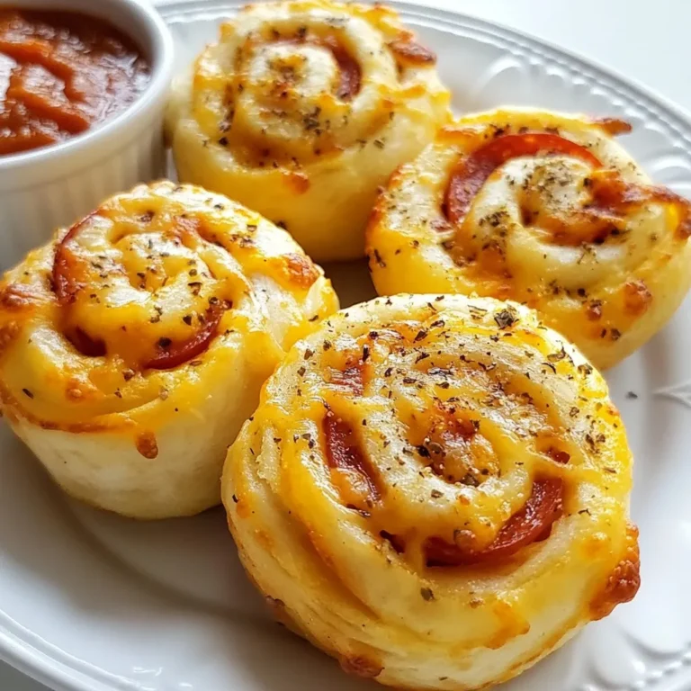 - 1 cup whole wheat flour - 1 cup protein powder (unflavored or pizza flavor) - 1 teaspoon baking powder - ½ teaspoon garlic powder - ½ teaspoon onion powder - ½ teaspoon dried oregano - ¼ teaspoon salt - ½ cup Greek yogurt - ¼ cup water - 1 cup shredded mozzarella cheese - 1 cup sliced pepperoni - 2 tablespoons pizza sauce (for dipping) These Pepperoni Pizza Protein Rolls are not just tasty; they pack a punch. Each roll is rich in protein thanks to the protein powder and Greek yogurt. The whole wheat flour boosts fiber, making these rolls filling and satisfying. A single roll offers a good balance of carbs, protein, and fat. This makes them great for a snack or light meal. Choosing quality ingredients is key to great flavor. Here are some tips: - Whole Wheat Flour: Always choose whole wheat for more nutrients. It adds texture and flavor. - Protein Powder: Pick a powder you enjoy. Unflavored works well, but pizza flavor adds fun. - Cheese: Fresh mozzarella melts beautifully. Shredded cheese is easy and saves time. - Pepperoni: Look for high-quality pepperoni. It adds the best flavor. If you want less fat, turkey or veggie options are good too. - Greek Yogurt: Use plain Greek yogurt for creaminess without extra sugar. With these tips, you can make delicious rolls that everyone will enjoy! {{ingredient_image_1}} 1. First, preheat your oven to 375°F (190°C). This makes sure your rolls bake correctly. 2. Next, grab a mixing bowl. Combine the whole wheat flour, protein powder, baking powder, garlic powder, onion powder, oregano, and salt. Stir them well. 3. In another bowl, mix the Greek yogurt and water until it's smooth. This makes the dough soft. 4. Now, fold the yogurt mixture into the dry ingredients. Keep mixing until a dough forms. 5. On a lightly floured surface, knead the dough for about 2 minutes. You want it smooth and elastic. 6. Roll the dough out into a rectangle, about ¼ inch thick. This shape helps with filling. 7. Sprinkle half of the mozzarella cheese evenly over the dough. Then, add the sliced pepperoni on top. 8. Carefully roll the dough from one end to the other. Make a tight log to hold in all the flavors. 9. Slice the rolled dough into 1-inch thick pieces. Arrange these rolls on your prepared baking sheet. 10. Top each roll with the remaining mozzarella cheese. If you like, add a sprinkle of extra oregano for flavor. 11. Bake for 15-20 minutes. Look for a golden brown color and bubbly cheese. 12. Let the rolls cool for a couple of minutes before serving. This helps avoid burns. Serve these tasty rolls warm. Use pizza sauce on the side for dipping. They make a great snack or appetizer. You can also pair them with a fresh salad. Enjoy sharing these fun treats with friends and family! To get the best results, always preheat your oven first. This ensures even cooking. Use parchment paper on your baking sheet. It helps the rolls not stick and makes cleanup easy. Keep an eye on your rolls as they bake. Every oven is different, so check for a golden brown color. Start with the right mix of dry and wet ingredients. Combine whole wheat flour and protein powder well. This helps the dough rise and stay soft. When mixing, ensure there are no lumps. Knead the dough for about two minutes. This gives it a nice texture. Roll it out evenly for the best shape. Adding garlic and onion powder boosts the taste of your rolls. Dried oregano gives a nice pizza flavor. For extra kick, you can add crushed red pepper flakes. Don’t forget the mozzarella cheese! It melts beautifully and adds creaminess. You can also try different spices for a unique twist. Pro Tips Use Room Temperature Ingredients: Allow your Greek yogurt and water to come to room temperature for a smoother dough consistency. Experiment with Seasonings: Feel free to add your favorite spices or herbs to the dough for an extra flavor boost. Customize Fillings: Swap out pepperoni for other toppings like vegetables or different types of cheese for variety. Storage Tips: Store any leftovers in an airtight container in the fridge for up to 3 days, or freeze for longer storage. {{image_2}} You can easily make these rolls vegetarian. Swap the pepperoni for veggies. Try bell peppers, mushrooms, or spinach. You can also add olives for extra flavor. Use a mix of your favorite vegetables. This gives you a tasty and colorful snack. Get creative with your toppings! Add sliced jalapeños for heat. You can also sprinkle on some feta cheese for a tangy twist. Consider adding fresh basil or arugula after baking. These toppings give fresh flavor and a nice look. Not a fan of unflavored protein powder? Try pizza-flavored protein powder instead! This adds extra taste to your rolls. You can also use plant-based protein for a vegan option. Just make sure it mixes well with the dough. This way, you keep your rolls tasty and filling. To keep your Pepperoni Pizza Protein Rolls fresh, let them cool first. Place the rolls in an airtight container. You can also wrap them in plastic wrap. Store them in the fridge for up to three days. This keeps them tasty and safe to eat later. When you are ready to enjoy your rolls again, preheat your oven to 350°F (175°C). Place the rolls on a baking sheet. Heat them for about 10 minutes. This helps them regain their crisp texture. You can also use a microwave for quick reheating. Just heat them for about 30 seconds to 1 minute. To freeze your Pepperoni Pizza Protein Rolls, let them cool completely. Wrap each roll in plastic wrap, then place them in a freezer bag. You can freeze them for up to three months. When you're ready to eat, thaw them in the fridge overnight. Reheat them in the oven for the best taste. To make your rolls healthier, swap white flour for whole wheat flour. Whole wheat adds fiber. You can also cut back on cheese and use less pepperoni. Try adding more veggies like spinach or bell peppers. This boosts nutrients without losing taste. Lastly, use low-fat Greek yogurt for fewer calories. Yes, you can! Feel free to use cheddar, provolone, or even a dairy-free option. Each cheese offers a unique flavor. Just make sure it melts well, so it blends into the rolls nicely. Absolutely! These rolls store well in the fridge. Just cool them completely before packing. Store them in an airtight container for up to four days. They also freeze well for longer storage. Reheat them in the oven for the best texture. I recommend pizza sauce as a classic choice. You can also try ranch or garlic sauce for something different. Marinara or even pesto can add great flavor. Choose what you love the most! Try adding crushed red pepper flakes for heat. You can also mix in herbs like basil or thyme. A dash of smoked paprika adds a nice twist, too. Experiment with your favorite spices to find your perfect blend! In this blog, we explored key ingredients for making delicious protein rolls. We discussed how to choose the best items and their nutritional info. You learned step-by-step how to prepare and bake these rolls. I shared tips for perfecting your dough and enhancing flavor. Lastly, we talked about variations and storage. With these insights, you can create tasty, healthy rolls at home. Enjoy your baking journey!