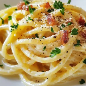 To make your creamy carbonara, gather these key ingredients: - 400g spaghetti - 150g pancetta (or guanciale), diced - 3 large eggs - 100g Parmesan cheese, grated - 2 cloves garlic, minced - 1 tablespoon olive oil - Salt and freshly ground black pepper to taste These ingredients create a rich and satisfying dish. The pancetta adds a nice salty bite, while the eggs and cheese give it that creamy texture. For extra flavor and color, consider these garnishes: - Fresh parsley, chopped - Extra grated Parmesan cheese - Freshly cracked black pepper These garnishes not only enhance the dish but also make it more appealing on the plate. If you can't find pancetta or guanciale, you can use these options: - Bacon for a similar taste - Turkey bacon for a lighter choice For cheese, try Pecorino Romano instead of Parmesan. It adds a sharper flavor. If you're out of fresh parsley, feel free to skip it. The dish will still taste great! {{ingredient_image_1}} First, boil a large pot of water. Add a good amount of salt. When the water is boiling, add 400g of spaghetti. Cook until it is al dente, which takes about 8-10 minutes. This means it should be firm but not hard. Remember to stir the pasta occasionally. When it&rsquo;s ready, save 1 cup of the pasta water. Then, drain the spaghetti in a colander. In a mixing bowl, crack 3 large eggs. Add 100g of grated Parmesan cheese. Sprinkle in a pinch of salt and a lot of black pepper. Whisk everything until it blends well. This mixture will make your sauce creamy and rich. Set the bowl aside while you work on the next step. Grab a large skillet and heat 1 tablespoon of olive oil over medium heat. Add 150g of diced pancetta or guanciale to the hot oil. Cook it for about 5-7 minutes, until it gets crispy. Then, add 2 minced garlic cloves. Cook for another minute, just enough to make the garlic fragrant. Be careful not to burn it. Now, turn the heat down to low. Add the drained spaghetti to the skillet with the pancetta and garlic. Mix everything well. Remove the skillet from the heat. Next, pour the egg and cheese mixture over the hot pasta. Toss gently to coat the spaghetti. The heat will cook the eggs and create a creamy sauce. If it seems too thick, add some reserved pasta water until it&rsquo;s just right. Divide the creamy carbonara onto plates. For a finishing touch, add more grated Parmesan cheese on top. Sprinkle fresh black pepper and chopped parsley for color. Serve it hot, and watch everyone enjoy your delicious dish! To get the right texture in creamy carbonara, focus on pasta cooking. Boil spaghetti until it is al dente. This means it should be firm but not hard. Save some pasta water before draining. The hot pasta water helps adjust the sauce's creaminess later. When you mix in the egg and cheese, keep the heat low. This step avoids scrambling the eggs and keeps the sauce smooth. Flavor makes carbonara shine. Use good-quality pancetta or guanciale for the best taste. The fat from these meats adds depth. Freshly cracked black pepper is key too. It gives a nice kick. For extra umami, try adding more Parmesan cheese. You can also sprinkle in some chopped parsley for a fresh touch. Garlic adds a lovely aroma, so don&rsquo;t skip it! Watch out for common errors that can ruin your dish. Don&rsquo;t rush the cooking of your pasta; undercooked spaghetti can ruin the meal. Avoid using heavy cream; authentic carbonara is creamy from eggs, not cream. Don&rsquo;t forget to remove the skillet from heat before adding the egg mixture. This simple step prevents a scrambled egg mess. Lastly, remember to toss everything well to coat the pasta evenly. Pro Tips Use Fresh Ingredients: Always opt for fresh eggs and high-quality pancetta or guanciale for the best flavor and texture in your carbonara. Timing is Key: Make sure to mix the egg mixture with the pasta promptly off the heat to prevent scrambling the eggs while still achieving a creamy consistency. Customize the Cheese: While Parmesan is traditional, feel free to experiment with Pecorino Romano for a sharper taste or mix both for a unique flavor profile. Reserve Pasta Water: Always reserve some pasta water before draining. It can help adjust the sauce's consistency and adds starchiness for better adherence to the pasta. {{image_2}} To make a vegetarian carbonara, swap pancetta for veggies. Try using mushrooms or zucchini. Both add a nice texture. You can also use smoked salt to mimic that savory flavor. Add some spinach for extra greens. This twist keeps the dish light yet satisfying. If you want a different protein, bacon is a great choice. It adds a smoky flavor that pairs well with the cheese. Turkey bacon can also work for a leaner option. Just cook it until crispy, similar to the pancetta. You still get that wonderful crunch. For a gluten-free version, use gluten-free spaghetti. Many brands offer great texture and taste. You can also use zucchini noodles or spaghetti squash. Both options are healthy and add a fresh element. Just remember to adjust cooking times to avoid mushiness. To keep your creamy carbonara fresh, store it in an airtight container. This helps to lock in the flavor and moisture. Place the leftovers in the fridge right after serving. They can last for up to three days. When reheating, avoid the microwave if possible. The heat can make the sauce too thick. Instead, use a pan over low heat. Add a splash of reserved pasta water to keep it creamy. Stir gently until warmed through. Freezing carbonara is not ideal, but you can do it. If you freeze it, use a freezer-safe container. It can last for about one month. When ready to eat, thaw it overnight in the fridge. Then, reheat using the tips above for the best results. The secret lies in using eggs and cheese. When you mix them with hot pasta, they create a rich, creamy sauce. You want to toss everything quickly so the heat cooks the eggs but does not scramble them. Traditional carbonara does not use heavy cream. It relies on the creaminess from eggs and cheese. Using cream changes the flavor and texture. If you want a richer sauce, use more cheese instead. You can prepare the pasta and sauce separately. Cook the pasta and cool it. Whisk the egg and cheese mix but don&rsquo;t combine them yet. When ready to serve, reheat the pasta and mix in the sauce. Spaghetti is the classic choice for carbonara. Its long strands hold the sauce well. You can also use fettuccine or bucatini if you like. Choose what you enjoy most. You can make a version without eggs. Try using silken tofu or a starch-based sauce. However, it will not taste like traditional carbonara. The eggs give it that unique flavor and creaminess. We explored how to make authentic carbonara from start to finish. You learned about essential ingredients, step-by-step cooking, and tips to avoid mistakes. We also discussed variations and storage information to keep your carbonara fresh. Remember, the secret to a creamy dish lies in technique, not cream. Enjoy the process, and your carbonara will impress everyone. Happy cooking!