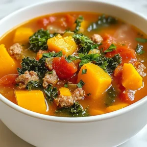 - 2 medium sweet potatoes, peeled and diced - 1 pound Italian chicken sausage or plant-based sausage, casings removed - 1 onion, diced - 2 cloves garlic, minced - 4 cups vegetable broth - 2 cups kale, chopped - 1 can (15 oz) diced tomatoes with juices - 1 teaspoon smoked paprika - 1 teaspoon dried thyme - Salt and pepper to taste - 2 tablespoons olive oil - Optional: Fresh parsley for garnish Sweet potatoes are the star here. They add sweetness and warmth. You can choose Italian chicken sausage for a savory kick or a plant-based sausage if you prefer. Both work great! Onions and garlic build a strong base. They add depth and flavor to the soup. Kale brings in nutrients and a lovely green color. We use vegetable broth for a rich base. Diced tomatoes add a hint of acidity. Smoked paprika and dried thyme give it a nice aroma. Don&rsquo;t forget salt and pepper! They balance all the flavors. For a fun touch, add fresh parsley or red pepper flakes on top. This soup is all about comfort and joy in every bite. {{ingredient_image_1}} 1. Peel and Dice Sweet Potatoes: Start by peeling your sweet potatoes. Use a sharp knife to chop them into small cubes. Aim for uniform pieces to ensure even cooking. About two medium sweet potatoes should be enough for this soup. 2. Remove Sausage Casings: If you use sausage links, remove the casings. Simply slice the casing down one side and squeeze the meat out. Plant-based sausage also works well in this recipe. 3. Chop Vegetables: Dice your onion and mince the garlic. The onion adds sweetness, while the garlic brings flavor. Set them aside until you are ready to cook. 1. Saut&eacute; Onions and Garlic: In a large pot, heat two tablespoons of olive oil over medium heat. Add the diced onion and cook for about 3-4 minutes. Stir often until the onion softens. Then, add the minced garlic and cook for another minute. 2. Cook Sausage Until Browned: Crumble the sausage into the pot. Cook it for about 6-8 minutes, stirring frequently. The sausage should be browned and fully cooked. 3. Add Sweet Potatoes and Seasonings: Stir in the sweet potatoes, one teaspoon of smoked paprika, and one teaspoon of dried thyme. Season with salt and pepper to taste. This mix will add depth to your soup. 4. Incorporate Broth and Tomatoes: Pour in four cups of vegetable broth and one can of diced tomatoes with their juices. Bring the mixture to a boil. Once boiling, reduce the heat and cover the pot. 5. Simmer the Soup: Let the soup simmer for 15-20 minutes. Check for tenderness by poking the sweet potatoes with a fork. They should be soft. 6. Add Kale and Adjust Seasoning: Finally, stir in two cups of chopped kale. Cook for an additional 5 minutes until the kale wilts. Taste the soup and adjust the seasoning if needed. This soup is a warm hug in a bowl. It&rsquo;s packed with flavor and nutrients, perfect for any cozy night. - Best Techniques for Saut&eacute;ing: Start with a hot pan to get a nice sear. Use olive oil to coat the bottom. Add onions first and let them soften before adding garlic. This order builds deep flavors. Stir often to avoid burning. - Tips for Cooking Sausage Perfectly: Crumble the sausage into small pieces. This helps it cook evenly. Stir it occasionally to brown all sides. Cook until no pink remains, about 6-8 minutes. This ensures it&rsquo;s safe to eat and adds great flavor. - Gluten-Free Options: Use gluten-free sausage. Many brands offer tasty options. Always check the label for hidden gluten. Ensure your broth is gluten-free too. - Vegan Alternatives: Replace the sausage with plant-based options. There are many flavors to choose from. You can also use mushrooms for a meaty texture. Ensure your broth is vegetable-based to keep it vegan. - Ideal Pairings with the Soup: This soup goes well with crusty bread or a fresh salad. A light green salad adds crunch and freshness. You can also serve it with a side of cornbread for extra comfort. - Best Bowls and Garnishing Tips: Use deep bowls to hold the soup well. Garnish with fresh parsley for color. A sprinkle of red pepper flakes adds a nice kick. Serve hot, and enjoy the warmth! Pro Tips Perfectly Cooked Sausage: Ensure the sausage is well-browned for added flavor, and consider using a mix of chicken and pork sausage for a richer taste. Sweet Potato Texture: Cut the sweet potatoes into even pieces to ensure they cook evenly and achieve the right tenderness. Seasoning Balance: Taste the soup before serving and adjust the seasoning; a dash of lemon juice can enhance the flavors further. Kale Alternatives: If you prefer, you can substitute kale with spinach or Swiss chard for a different texture and flavor profile. {{image_2}} To make Sweet Potato Sausage Soup your own, try using different sausage flavors. You can use spicy Italian sausage for heat. If you like a milder taste, go for turkey or pork sausage. Plant-based sausages also work well. They add a nice texture without meat. You can also add more veggies to the soup. Carrots and celery can bring extra crunch. Peppers lend a sweet flavor, while spinach offers a fresh touch. Consider adding corn for sweetness or zucchini for a light flavor. Mix and match to find your favorite combo! Do you want more heat in your soup? You can add red pepper flakes while cooking. Start with a small amount and taste as you go. If you want less heat, skip the red pepper flakes. Instead, use sweet smoked paprika for depth without the spice. You can even add a splash of cream for a creamy texture. This can help balance the heat, making the soup rich and soothing. If you want to make a vegan or vegetarian version, swap out the broth and sausage. Use vegetable broth instead of meat broth. For sausage, try lentils or chickpeas for protein. You can also use mushrooms for a meaty texture. To keep the flavor strong, add more spices. A dash of soy sauce can give depth. If you want to make it creamy, blend some cooked sweet potatoes into the soup. This adds thickness and a nice flavor. To keep your sweet potato sausage soup fresh, follow these steps: - Best Practices for Refrigeration: Allow the soup to cool first. Then, transfer it to an airtight container. Store it in the fridge for up to three days. This keeps the flavors intact and prevents spoilage. - Proper Freezing Techniques: If you want to save some for later, pour the cooled soup into freezer-safe containers. Leave some space at the top for expansion. You can freeze it for up to three months. This way, you can enjoy it when you want a warm meal. When you&rsquo;re ready to eat your leftover soup, use these methods: - Methods for Best Texture and Flavor: Reheat the soup on the stove over low heat. Stir often to avoid sticking. You can also use the microwave. Heat in short bursts, stirring in between, until warm. This helps keep the texture creamy and the flavors fresh. Knowing how long your soup lasts is key: - How Long It Lasts in the Refrigerator/Freezer: Your soup will stay fresh in the fridge for about three days. In the freezer, it can last up to three months. Just remember to label your containers with the date. Can I use different types of sausage? Yes, you can! Feel free to swap Italian chicken sausage for turkey, pork, or plant-based options. Each sausage brings its own flavor to the soup. How can I make this soup spicier? You can add red pepper flakes, diced jalape&ntilde;os, or hot sauce to the pot. Start with a little, then taste and adjust for your heat level. Is it possible to make this soup in a slow cooker? Absolutely! Brown the sausage and onions first, then add all the ingredients to the slow cooker. Cook on low for 6-8 hours or high for 3-4 hours. Can I add beans to the soup? Yes! Beans like white beans or black beans work great. They add protein and texture. Just rinse and drain canned beans before adding. What can I serve with Sweet Potato Sausage Soup? This soup pairs well with crusty bread, a fresh salad, or cornbread. These sides balance the meal and add extra flavor. How do I know when the sweet potatoes are done cooking? Sweet potatoes are done when they are tender. You can poke them with a fork. If it goes in easily, they are ready! This blog post dives into making a delicious Sweet Potato Sausage Soup. We covered key ingredients, step-by-step cooking, and tips for enhancing flavor and meeting dietary needs. You can customize this soup with various spices and vegetables. Storing and reheating it properly will keep it tasty. Finally, we answered common questions to help you. Enjoying this easy soup will warm your days and impress your guests. Get creative, and have fun cooking!