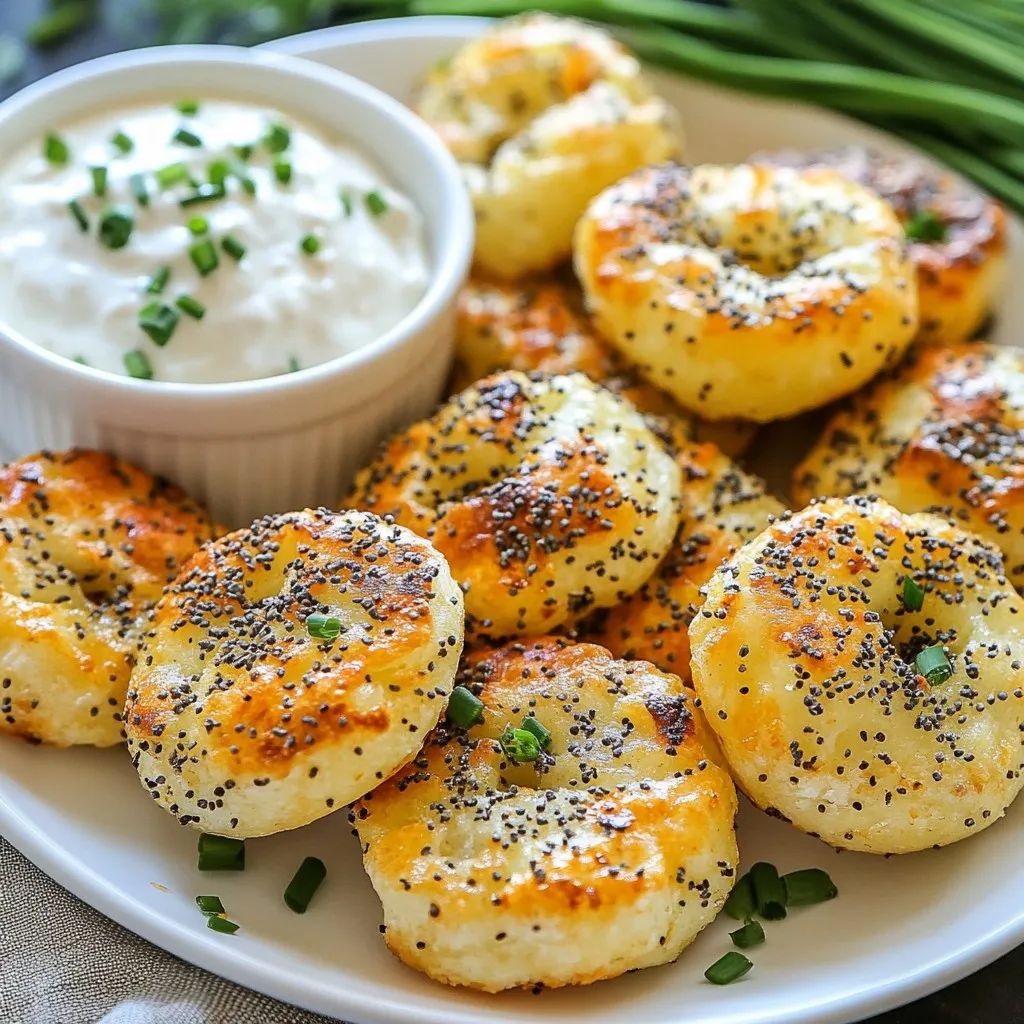 To make Keto Everything Bagel Bites, you will need: - 2 cups almond flour - 1 tablespoon baking powder - 1 teaspoon garlic powder - 1 teaspoon onion powder - 1 teaspoon ground sea salt - 2 large eggs - 1 cup shredded mozzarella cheese - 2 tablespoons cream cheese, softened - 2 tablespoons everything bagel seasoning You can swap almond flour for coconut flour, but use less. Coconut flour is very absorbent. For a dairy-free option, use a dairy-free cheese. If you need a nut-free choice, try sunflower seed flour. Low-carb ingredients are key for keto diets. They help keep your carb count low while still giving great flavor. Almond flour is a great substitute for wheat flour. It adds healthy fats and protein. Shredded mozzarella adds a nice stretch and taste. Using these ingredients keeps your snack tasty and in line with keto goals. When you choose low-carb options, you enjoy more snacks without guilt. {{ingredient_image_1}} First, you need to preheat your oven to 375°F (190°C). This step is key for even baking. While the oven heats up, take a baking sheet and line it with parchment paper. This keeps the bagel bites from sticking and makes clean-up easier. In a large mixing bowl, combine the dry ingredients. Use 2 cups of almond flour, 1 tablespoon of baking powder, 1 teaspoon of garlic powder, 1 teaspoon of onion powder, and 1 teaspoon of ground sea salt. Stir these well to blend them. This mix gives the bagel bites their wonderful flavor. In a separate bowl, whisk together 2 large eggs until they are well beaten. Then, add 1 cup of shredded mozzarella cheese and 2 tablespoons of softened cream cheese to the eggs. Mix until everything is smooth. This mixture will make your bagel bites creamy and tasty. Now, it’s time to combine the wet and dry mixtures. Gradually add the dry mix into the wet mix and stir it together. The dough will be a bit sticky. If it’s hard to handle, wet your hands slightly. This will help you shape the dough into bites. Using your hands, form small balls from the dough. Each ball should be about 1-inch in diameter. Place them on the lined baking sheet, leaving some space between each. This space allows them to puff up while baking. Before baking, sprinkle 2 tablespoons of everything bagel seasoning on top of each bite. Bake them in your preheated oven for 12-15 minutes. Keep an eye on them until they turn golden brown and puff up. Once done, remove them from the oven and let them cool for a few minutes before serving. To get that perfect texture, focus on the dough. Use almond flour and mix it well with the dry ingredients. This helps create a soft base. When you add the wet mixture, mix until just combined. Overmixing can lead to tough bites. Shape the dough into small balls, about 1-inch wide. This size helps them cook evenly and puff nicely. One common mistake is not measuring ingredients accurately. Use a kitchen scale if you can. Another mistake is skipping the oven preheat. Baking at the right temperature is key. Also, don’t rush the cooling time. Let the bites cool a bit before serving. This helps them firm up and makes them easier to eat. Serve your bagel bites warm for the best taste. Arrange them on a nice platter. You can add fresh herbs for a pop of color. Pair them with cream cheese or a keto-friendly dip for extra flavor. For a fun twist, let guests customize their bites with toppings. This can be a great way to enjoy your delicious creation! Pro Tips Use Fresh Seasoning: Ensure your everything bagel seasoning is fresh for the best flavor. Old spices can lose their potency and affect the overall taste. Experiment with Cheese: Try different cheeses like cheddar or pepper jack in place of mozzarella for varied flavors and textures in your bagel bites. Check for Doneness: Ovens can vary, so keep an eye on your bagel bites as they bake. Remove them when they are golden brown and puffed for the best texture. Cool Before Serving: Allow the bagel bites to cool for a few minutes after baking. This helps them set and makes them easier to handle when serving. {{image_2}} You don’t have to stick to just mozzarella cheese. Feel free to mix it up! Cheddar adds a sharp taste. Cream cheese can give a rich texture. A mix of cheeses can add depth. Try gouda for a smoky flavor. You can also go for pepper jack for a kick. Each cheese brings its own twist to the bagel bites. While everything bagel seasoning is great, you can explore various spices. Try Italian herbs for a fresh taste. Paprika can add some warmth and color. For a savory twist, use taco seasoning. If you love heat, add red pepper flakes. These changes keep your bites exciting and flavorful. Want to take your bagel bites to the next level? Consider adding some extras. Chopped olives can bring a salty punch. Diced sun-dried tomatoes add a sweet, tangy note. You can even fold in cooked bacon bits for a smoky flavor. Fresh herbs like chives or dill can add brightness. These add-ins give your bagel bites a new life with every batch. Store your leftover Keto Everything Bagel Bites in an airtight container. Keep them in the fridge. They stay fresh for about 3 to 4 days. If you want to keep them longer, freezing is a great option. To freeze, let the bites cool completely. Place them in a single layer on a baking sheet. Put the baking sheet in the freezer for about 1 hour. Once frozen, transfer the bites to a freezer bag. They will last for up to 2 months. Label the bag with the date for easy tracking. When you want to enjoy them again, take out the bites from the fridge or freezer. If frozen, let them thaw in the fridge overnight. To reheat, place them on a baking sheet. Bake at 350°F (175°C) for about 10 minutes. This keeps them crispy and warm. You can also use a microwave, but they may not stay as crispy. Yes, you can make these bagel bites ahead. You can prepare the dough and shape the bites. Store them in the fridge for up to 24 hours. When you are ready to bake, simply pop them in the oven. This saves time and makes snacking easy. Absolutely! These bagel bites are gluten-free. They use almond flour instead of wheat flour. Almond flour is low in carbs and fits perfectly in a keto diet. You can enjoy these bites without worrying about gluten. To make these bagel bites dairy-free, substitute mozzarella and cream cheese. Use vegan cheese that melts well. You can also try nut-based cream cheese. These swaps keep the flavor and texture enjoyable. Leftover bagel bites are great for snacks or quick meals. You can eat them cold or warm them up. Try dipping them in keto-friendly sauces. They also make a great addition to salads or charcuterie boards. We explored the key ingredients for making low-carb bagel bites and their substitutes. I shared step-by-step instructions to guide you through the process. Tips and tricks help you avoid common mistakes and achieve perfect texture. We also looked at fun variations to enhance flavor. Lastly, I covered storage and reheating for leftovers. Now, you're ready to enjoy tasty, guilt-free bagel bites anytime!