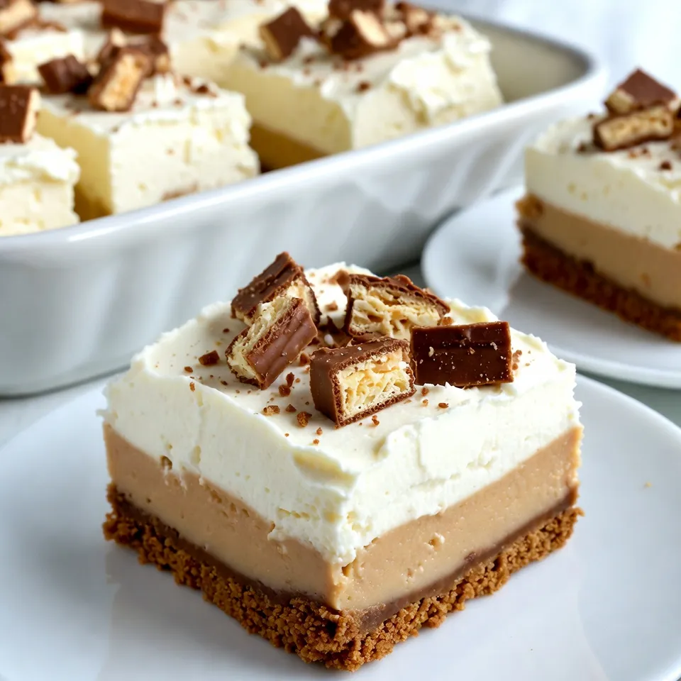 - 1 cup crushed Butterfinger candy bars - 1 ½ cups graham cracker crumbs - ½ cup unsalted butter, melted - 1 (8 oz) package cream cheese - 1 cup powdered sugar - 1 (12 oz) container whipped topping - 1 (3.4 oz) package instant vanilla pudding mix - 2 cups milk - Additional crushed Butterfinger for garnish To make Butterfinger Lush Dessert, gather these tasty ingredients ahead of time. Start with the Butterfinger candy bars. You need about three bars to get one cup of crushed candy. This candy adds a great crunch and flavor. Next, get graham cracker crumbs. These create a nice base for the dessert. You will use one and a half cups, so make sure to crush them well. Melt half a cup of unsalted butter to mix with the crumbs. This will hold the crust together. For the creamy layers, you will need an eight-ounce package of cream cheese. Make sure it is soft for easy mixing. A cup of powdered sugar sweetens the cream cheese. You’ll also need a container of whipped topping, about twelve ounces, to make it light and fluffy. Next, grab a package of instant vanilla pudding mix and two cups of milk. This will form a rich layer in the dessert. Finally, don’t forget to save some crushed Butterfinger for the top. This will make your dessert look and taste even better! With these ingredients, you are ready to create a delicious dessert that will impress everyone! {{ingredient_image_1}} To start, gather your ingredients. In a medium bowl, mix the graham cracker crumbs and melted butter. Stir until the crumbs soak up the butter. This will keep your crust nice and firm. Press this mixture into a greased 9x13 inch baking dish. Make sure it is even and compact. This crust will hold all the layers together. Now, grab a large bowl. Beat the softened cream cheese with an electric mixer. Mix until it is smooth and creamy. Slowly add the powdered sugar while mixing. This helps the sugar blend in well. Next, fold in one cup of whipped topping. This adds a light, fluffy texture. Spread this cream cheese layer evenly over the crust. In another bowl, whisk together the instant vanilla pudding mix and milk. Keep whisking until it thickens, which takes about two minutes. You want a nice, thick pudding. Once thick, gently spread the pudding over the cream cheese layer. This adds a sweet and creamy touch to your dessert. Next, take the remaining whipped topping. Carefully spread it over the pudding layer. Make sure to cover the pudding completely. This adds a smooth finish and a fluffy texture on top. Now, it’s time for the fun part! Sprinkle the crushed Butterfinger candy bars evenly over the whipped topping. This adds a sweet crunch that everyone loves. It also makes your dessert look pretty and inviting. Cover the dish with plastic wrap. Place it in the fridge for at least four hours, or overnight if you can wait. This chilling time helps the layers set and the flavors blend together. When you are ready to serve, cut into squares and enjoy your delicious Butterfinger Lush Dessert! When making Butterfinger Lush Dessert, avoid a few key mistakes. First, do not skip chilling. This dessert needs time to set. If you cut it too soon, it will fall apart. Second, make sure your cream cheese is softened. Cold cream cheese will not mix well. Lastly, do not rush the layering. Spread each layer evenly for the best look and taste. To make each layer shine, follow these tips: - For the crust, press it firmly into the pan. This will help it hold together. - When mixing the cream cheese, beat it until smooth. This step adds fluffiness. - Whisk the pudding mix with milk thoroughly. Let it thicken before spreading. - Smooth the whipped topping gently. Use a spatula to get a nice finish. Garnish your Butterfinger Lush Dessert for extra flair. Here are some ideas: - Drizzle chocolate syrup on top for a rich touch. - Use extra whipped topping. A dollop adds creaminess. - Sprinkle additional crushed Butterfinger on each piece. This gives a nice crunch. - Add a mint leaf for a pop of color. It also adds a fresh taste. With these tips, your dessert will impress everyone! Enjoy making this sweet treat! Pro Tips Chill for Best Results: Allow the dessert to chill overnight for the best flavor and texture. Use Fresh Ingredients: Always use fresh cream cheese and whipped topping for a creamier texture. Even Layering: Spread each layer evenly to ensure balanced flavor in every bite. Garnish Just Before Serving: Add crushed Butterfinger topping right before serving to maintain its crunchiness. {{image_2}} You can swap Butterfinger for other candy bars. Try Snickers for a nutty touch. Milky Way adds caramel flavor. For a fruity twist, use Reese's for a peanut butter vibe. Each option changes the taste but keeps the fun. To make this dessert gluten-free, use gluten-free graham crackers. For a dairy-free version, pick dairy-free cream cheese and whipped topping. Substitute regular milk with almond or coconut milk. These changes keep the dessert tasty for everyone. Seasonal flavors can enhance your Butterfinger Lush Dessert. In fall, add pumpkin spice to the pudding. For winter, mix in peppermint extract with the cream cheese. In summer, try fresh berries on top for a fruity burst. These options keep your dessert fresh and exciting. To keep your Butterfinger Lush Dessert fresh, store it in an airtight container. Make sure it is well-covered to avoid drying out. If you have leftovers, place them in the fridge as soon as you can. This dessert is best enjoyed cold, so keep it chilled. You can freeze Butterfinger Lush Dessert if needed. First, cut it into squares for easy serving later. Wrap each piece tightly in plastic wrap. Then, place them in a freezer-safe container. This will help keep the dessert from getting freezer burn. It can stay frozen for up to three months. In the fridge, Butterfinger Lush Dessert lasts about 3 to 5 days. The layers stay tasty and fresh during this time. Just remember to cover it well to keep flavors in. After five days, the dessert may start to lose its texture and taste. Enjoy it while it’s at its best! Butterfinger Lush Dessert needs to chill for at least 4 hours. Chilling lets the flavors blend well. If you can wait overnight, that’s even better! The longer it chills, the more delicious it tastes. Yes, you can substitute some ingredients. For example, you can use gluten-free graham crackers if needed. You can also swap out the Butterfinger bars for another candy bar you like. Just keep in mind that it may change the flavor a bit. Using instant pudding mix is key for this dessert. It helps the pudding thicken quickly without cooking. If you use regular pudding, you will need to cook it, which adds time and steps. Instant pudding makes this no-bake treat easy and fast! In this post, we explored the layers of the Butterfinger Lush Dessert. We detailed tasty ingredients, step-by-step instructions, and helpful tips. Each layer builds flavor and makes your dessert special. Remember, avoiding common mistakes is key for great results. Feel free to try variations that suit your taste. Enjoy your delicious creation and share it with others. Happy baking!