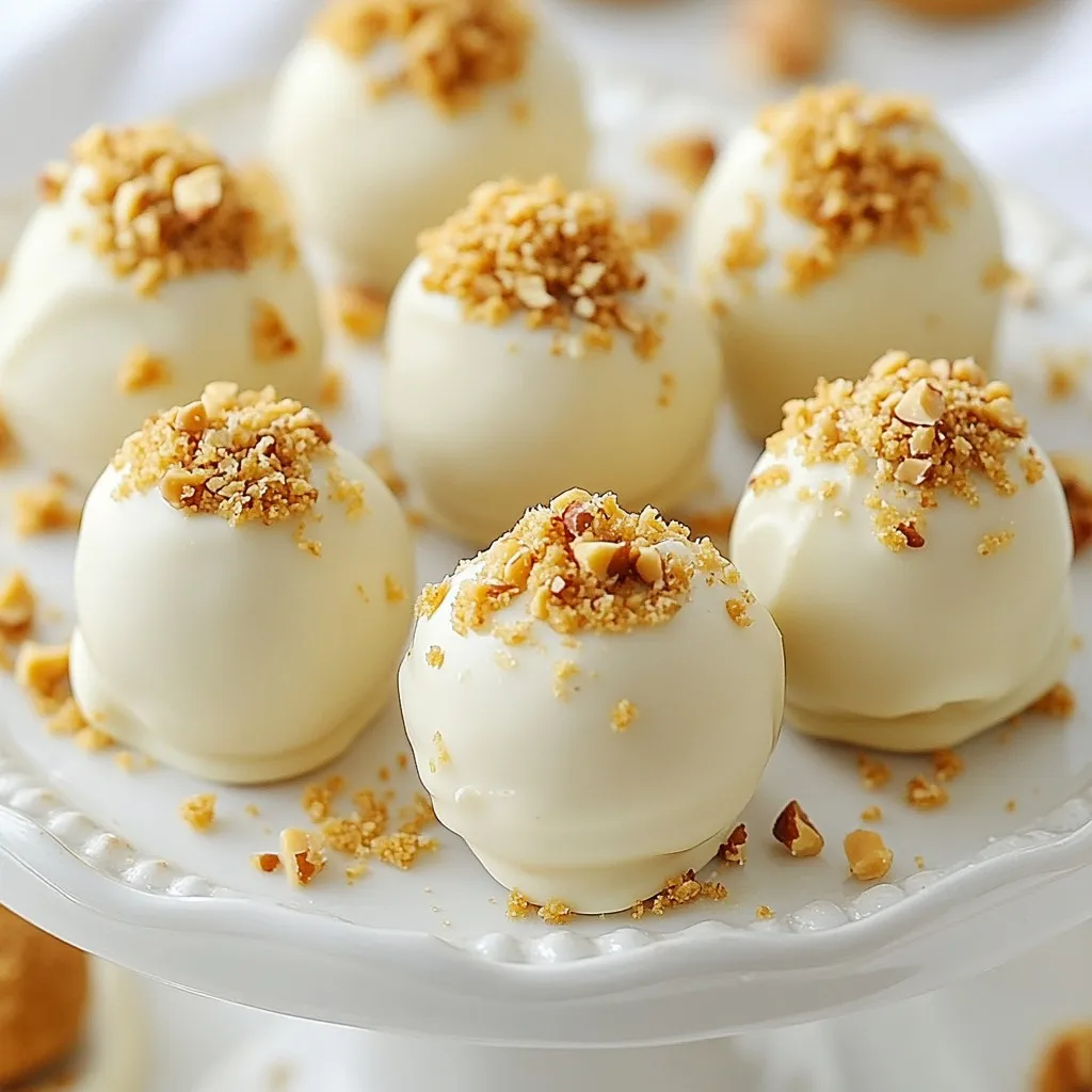 - 1 cup Biscoff cookie butter - 1 cup crushed Biscoff cookies (plus extra for rolling) - 1 cup white chocolate chips - 1 tablespoon coconut oil - A pinch of sea salt The main star of this recipe is the Biscoff cookie butter. It has a rich, sweet flavor that makes these truffles special. The crushed Biscoff cookies add a crunchy texture and deep taste. White chocolate chips provide a creamy coating that perfectly balances the flavors. Coconut oil helps the chocolate melt smoothly and adds a hint of tropical taste. A pinch of sea salt enhances all the sweet notes. - Chopped nuts (hazelnuts or almonds) - Additional toppings (e.g., extra crushed Biscoff cookies) If you want to add a bit more crunch, toss in some chopped nuts like hazelnuts or almonds. They bring a nice contrast to the soft truffles. Extra crushed Biscoff cookies work well as toppings too. They give a fun look and extra flavor. You can mix and match these add-ins to make your truffles unique and fun! {{ingredient_image_1}} Start by mixing the Biscoff cookie butter and crushed Biscoff cookies in a bowl. Use a spatula or spoon to combine them well. You want a firm dough that holds together easily. Once mixed, cover the bowl with plastic wrap and chill it in the fridge for about 30 minutes. This step is key. Chilling makes the mixture easier to shape into truffles later. After chilling, take the mixture out of the fridge. Use your hands to scoop small amounts of the mixture. Aim for about 1 inch in diameter for each ball. Roll the mixture in your palms until smooth. Place each ball on a baking sheet lined with parchment paper. This keeps them from sticking. Next, grab a microwave-safe bowl. Add the white chocolate chips and coconut oil to it. Microwave in 30-second bursts. Stir between each burst until smooth. This keeps the chocolate from burning. Once melted, dip each truffle into the chocolate. Let the excess chocolate drip off. You can roll the truffles in extra crushed Biscoff cookies or chopped nuts for a fun finish. After coating, place the truffles back on the parchment paper. Let them set at room temperature for about 15-20 minutes until hard. If you want to add a drizzle of white chocolate, melt some more and use a fork to create patterns on top. This adds a nice touch and makes the truffles look extra special. Chilling the dough is key for smooth truffles. When you chill the mixture for about 30 minutes, it firms up. This makes rolling easier and helps the truffles hold their shape. If you skip this step, your truffles may turn out too soft and hard to manage. The coating chocolate needs to be just right. When melting the white chocolate, mix in some coconut oil. This helps the chocolate stay smooth and shiny. If it gets too thick, it will not coat the truffles well. Aim for a nice, even coating that hugs each truffle. If your mixture feels dry or crumbly, add a bit more Biscoff cookie butter. Start with one tablespoon at a time until the texture improves. You want the mixture to hold together without falling apart. Sometimes, the chocolate hardens too quickly when coating the truffles. To fix this, melt the chocolate in smaller batches. Dip a few truffles, then reheat the chocolate briefly. This keeps it smooth and easy to work with. Arranging truffles can be fun and creative. Use a nice plate to show off your treats. You can stack them in groups or place them in small paper cups for a cute touch. For serving, consider pairing them with coffee or tea. The rich flavors of Biscoff and white chocolate go great with warm drinks. You can also add a simple garnish, like a sprinkle of crushed cookies, on top of each truffle for extra flair. Pro Tips Chill for Easier Rolling: Ensure the cookie mixture is chilled for at least 30 minutes to make rolling into truffles easier and less sticky. Quality Chocolate Matters: Use high-quality white chocolate for melting to achieve a smoother and creamier coating on the truffles. Customize Your Coating: Feel free to experiment with different toppings, such as crushed nuts, sprinkles, or even a drizzle of dark chocolate for added flavor. Store Properly: Keep the truffles in an airtight container in the refrigerator to maintain their shape and freshness for up to a week. {{image_2}} You can change the taste of your Biscoff cookie butter truffles easily. One fun idea is to use dark chocolate instead of white chocolate. Dark chocolate adds a rich taste that pairs well with the sweet cookie butter. If you want to get creative, try adding a few drops of flavor extracts like vanilla or almond. This small change can give your truffles a unique twist. For those with dietary needs, I have options. To make these truffles gluten-free, simply use gluten-free Biscoff cookies. This keeps the deliciousness while meeting gluten-free diets. If you need a vegan version, substitute white chocolate with vegan chocolate chips. You can also swap regular butter for a plant-based butter. These adjustments keep the truffles tasty and suitable for more diets. Toppings can make your truffles stand out. You might try rolling them in crushed nuts like hazelnuts or almonds for added crunch. Another idea is to mix in different cookie types. For example, you can use chocolate cookies or even graham crackers for a fun flavor blend. Feel free to experiment with various toppings to make each batch unique and exciting! To keep your Biscoff cookie butter truffles fresh, store them in the fridge. They taste best cold and stay firm. If you plan to eat them within a week, you can keep them at room temperature. Just make sure they are in a cool, dry place. - Refrigeration: Store in an airtight container. This keeps moisture away and helps the truffles last longer. - Room Temperature: Use a sealed container, away from heat. Check for any signs of melting chocolate. To maintain freshness, avoid stacking the truffles. This prevents them from sticking together. If you want to add a nice touch, place a piece of parchment paper between layers. Freezing your truffles is a great option if you want to save some for later. Make sure to pack them properly before freezing. - Proper Packing: Place the truffles in a single layer in an airtight container. You can also wrap each truffle in plastic wrap before putting them in the container. This protects them from freezer burn. - Thawing Tips: When you are ready to enjoy them, take the truffles out of the freezer. Let them sit in the fridge for several hours or overnight. This keeps their taste and texture nice. Avoid thawing them at room temperature to prevent melting. Shelf life at room temperature: Biscoff cookie butter truffles can last for about 2 days at room temperature. Keep them in a cool, dry place. Refrigerated shelf life: If you store them in the fridge, they can last up to 1 week. This helps the chocolate stay firm and fresh. Yes, you can use other types of cookie butter. Brands like Trader Joe's or Speculoos offer great flavors. You can also try flavors like gingerbread or chocolate cookie butter for a twist. To make these truffles nut-free, simply skip the nuts in the recipe. Use crushed Biscoff cookies for rolling instead. Check that any cookie butter you use is nut-free. Always read labels to avoid allergens. Biscoff Cookie Butter Truffles are easy and fun to make. We explored key ingredients, like Biscoff cookie butter and white chocolate, guiding you step-by-step from mixing to coating. I shared tips to achieve the best texture and troubleshoot common problems. Remember, you can customize these truffles with fun flavors and toppings. Store them properly for the best taste. Enjoy making these sweet treats! They’re sure to impress anyone who tries them.