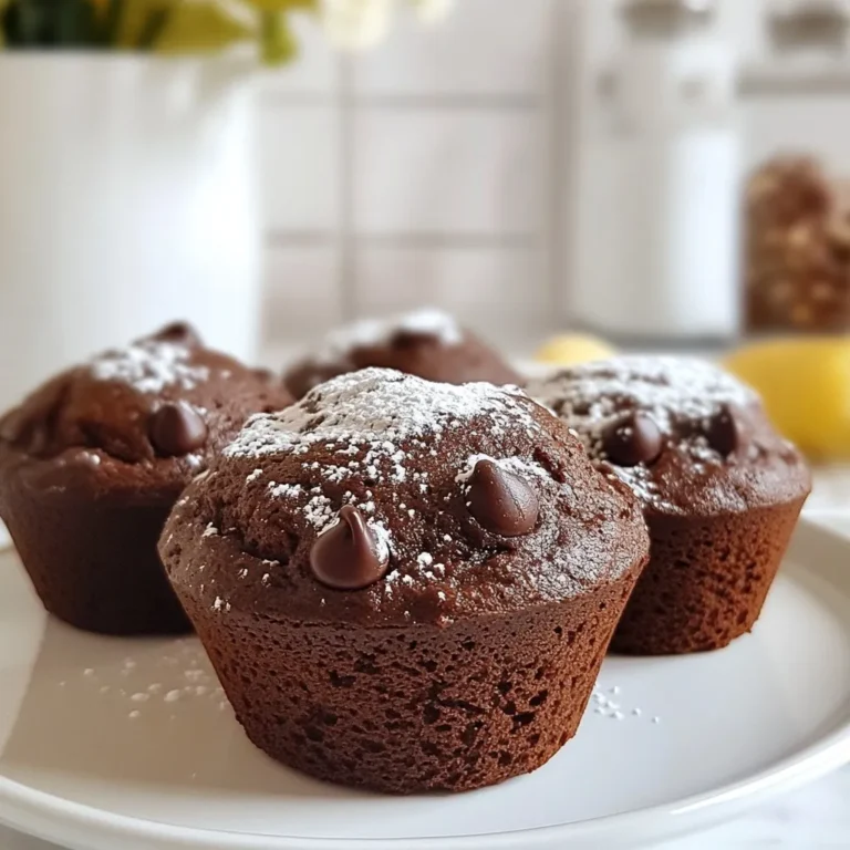 To bake these delicious muffins, gather the following ingredients: - 1 cup all-purpose flour - 1/2 cup unsweetened cocoa powder - 1 teaspoon baking powder - 1/2 teaspoon baking soda - 1/4 teaspoon salt - 1/2 cup granulated sugar - 1/2 cup brown sugar, packed - 2 large eggs - 1/2 cup buttermilk (or substitute with milk + 1 teaspoon vinegar) - 1/3 cup vegetable oil - 1 teaspoon vanilla extract - 1 cup chocolate chips (mix of dark and milk chocolate) - 1/2 cup chopped walnuts or pecans (optional) If you need to switch some ingredients, here are a few easy swaps: - Buttermilk: You can use regular milk mixed with vinegar. This gives a similar tang. - Cocoa powder: Dark cocoa powder can replace regular cocoa for a richer taste. - Vegetable oil: You can use melted butter or coconut oil for a unique flavor. - Sweeteners: Use coconut sugar or honey if you prefer a healthier option. Feel free to get creative with your muffins! Here are some fun add-ins: - Nuts: Chopped walnuts or pecans add crunch. - Dried fruits: Raisins or dried cherries can give a sweet twist. - Spices: A pinch of cinnamon or nutmeg can enhance the flavor. - Extras: Add peanut butter chips or white chocolate for more variety. These ingredients and options help make your triple chocolate muffins a delightful treat! Enjoy experimenting with flavors! {{ingredient_image_1}} Start by preheating your oven to 350°F (175°C). Line a muffin tin with paper liners or spray it with non-stick spray. In a large bowl, whisk together 1 cup of all-purpose flour, 1/2 cup of cocoa powder, 1 teaspoon of baking powder, 1/2 teaspoon of baking soda, and 1/4 teaspoon of salt. This mix sets the base for your muffins. In another bowl, mix together 1/2 cup of granulated sugar, 1/2 cup of brown sugar, and 2 large eggs. Add 1/2 cup of buttermilk, 1/3 cup of vegetable oil, and 1 teaspoon of vanilla extract. Whisk until smooth. Slowly add the dry mix to the wet mix. Stir gently until just combined. A few lumps are fine. Next, fold in 1 cup of chocolate chips and 1/2 cup of chopped walnuts or pecans if you want a nutty crunch. Spoon the batter into the prepared muffin tin, filling each cup about 3/4 full. Baking is both art and science. Keep your oven steady at 350°F. Bake the muffins for 18-20 minutes. To check for doneness, insert a toothpick into the middle. If it comes out clean, your muffins are ready. Do not overmix the batter; this keeps your muffins light and fluffy. After baking, take the muffins out of the oven. Let them cool in the pan for about 5 minutes. Then, transfer them to a wire rack to cool completely. This step stops the muffins from getting soggy. For a lovely touch, serve them warm. Dust with powdered sugar or drizzle melted chocolate on top. Place them on a rustic wooden board to wow your guests! To make the best triple chocolate muffins, focus on your ingredients. Use fresh cocoa powder for a deep chocolate taste. Measure flour correctly by spooning it into the cup, then leveling it off. This helps avoid dense muffins. Mix wet and dry ingredients separately before combining them. This step keeps your muffins fluffy. When adding chocolate chips, use a mix of dark and milk chocolate for a rich flavor. One common mistake is overmixing the batter. This can lead to tough muffins. Mix just until the dry ingredients are combined. Another mistake is not checking your oven temperature. An oven thermometer can help you bake at the right heat. Lastly, don’t skip the cooling time. Muffins continue to cook slightly after you remove them from the oven. To boost the chocolate flavor, add a bit of espresso powder to the dry ingredients. It intensifies the chocolate taste without adding coffee flavor. You can also use chocolate chunks instead of chips for a gooey texture. For extra richness, consider folding in some cocoa nibs. These tips will take your muffins to the next level! Pro Tips Use Quality Chocolate: Opt for high-quality chocolate chips for the best flavor. The better the chocolate, the richer your muffins will be. Don't Overmix: When combining wet and dry ingredients, mix just until incorporated. Overmixing can lead to tough muffins. Check for Doneness: Use a toothpick to check if the muffins are baked through. If it comes out with a few moist crumbs, they’re perfect! Experiment with Add-ins: Feel free to mix in other add-ins like dried fruit or coconut for a unique twist on the classic chocolate muffin. {{image_2}} You can switch up the chocolate types in your muffins. Use milk chocolate for sweetness, dark chocolate for depth, or white chocolate for a creamy twist. You can also mix in flavored chocolate chips, like mint or orange, for fun surprises. If you want a crunch, add nuts like walnuts or pecans. They add texture and a nice flavor. If you need gluten-free muffins, swap the all-purpose flour for a gluten-free blend. Many blends work well and keep the muffins fluffy. For dairy-free options, use almond milk or coconut milk instead of buttermilk. You can also try dairy-free chocolate chips. Both options keep the taste rich and satisfying. Seasonal changes can inspire new flavors. In the fall, add warm spices like cinnamon or nutmeg. These spices give a cozy feel to the muffins. In summer, mix in fresh berries for a fruity burst. You can also top them with a sprinkle of sea salt for a flavor boost. Each season can bring a new twist to your triple chocolate muffins! To keep your triple chocolate muffins fresh, store them in an airtight container. This helps prevent them from drying out. You can leave them at room temperature for up to three days. If you want them to last longer, store them in the fridge. Just be sure to seal them well to maintain their moist texture. If you have extra muffins, freezing them is a great idea. First, let the muffins cool completely. Then, wrap each muffin tightly in plastic wrap. Place them in a freezer-safe bag or container. They can stay frozen for up to three months. When you crave a muffin, just take one out and let it thaw at room temperature. To enjoy your muffins warm, reheat them in the oven. Preheat the oven to 350°F (175°C). Place the muffins on a baking sheet and heat for about 5 to 10 minutes. You can also use a microwave. Heat for about 15 to 20 seconds. Just be careful not to overheat them, or they may become tough. Enjoy your warm, gooey chocolate treat! Triple chocolate muffins stand out with three types of chocolate. Regular chocolate muffins use only cocoa powder or one kind of chocolate. In triple chocolate muffins, you get rich cocoa powder, dark chocolate chips, and milk chocolate chips. This mix creates layers of flavor. You experience deep, smooth chocolate in every bite. The result is a more intense chocolate taste that delights your senses. Triple chocolate muffins can last up to four days at room temperature. Store them in an airtight container to keep them fresh. If you want them to last longer, you can freeze them. They freeze well for up to three months. Just make sure to wrap each muffin tightly in plastic wrap before placing them in a freezer bag. When you’re ready to eat, thaw them at room temperature or warm them in the microwave. Yes, you can make some easy swaps for a healthier muffin. Here are a few ideas: - Use whole wheat flour instead of all-purpose flour. - Replace granulated sugar with coconut sugar or a sugar substitute. - Swap buttermilk for unsweetened applesauce or Greek yogurt. - Choose dark chocolate chips with a higher cocoa content for more antioxidants. These changes can help you enjoy a tasty treat while cutting back on calories and sugar. In this post, I shared how to make delicious triple chocolate muffins. We covered essential ingredients, cooking techniques, and tips for bakers. Remember, you can tweak ingredients to suit your taste. Don’t forget the optional add-ins for extra flavor. Store your muffins properly for long-lasting goodness. Keep experimenting with variations to find your favorite twist. Enjoy baking these treats, and share them with those you love. Happy muffin-making!