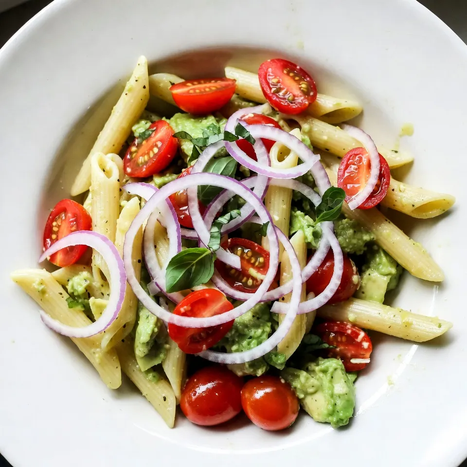 To make a tasty avocado tomato pasta salad, gather these key items: - 8 oz penne pasta - 2 ripe avocados, diced - 2 cups cherry tomatoes, halved - 1/2 cup red onion, finely diced - 1/4 cup fresh basil, chopped - 3 tablespoons olive oil - 2 tablespoons balsamic vinegar - 1 teaspoon garlic powder - Salt and pepper to taste These ingredients create a colorful and fresh dish. The penne pasta gives a hearty base, while the avocados add creaminess. Cherry tomatoes bring sweetness and bright color. Fresh basil adds a wonderful aroma, making each bite delightful. You can add a few optional items for extra taste: - 1/4 cup feta cheese, crumbled Feta cheese adds a salty kick to the salad. It pairs well with the creamy avocado and juicy tomatoes. If you love cheese, don’t skip this ingredient! To enjoy the best flavors, use fresh ingredients. Look for ripe avocados that feel slightly soft when you press them. Fresh basil should smell strong and fragrant. Cherry tomatoes should be bright and firm. This will ensure your salad tastes amazing and looks vibrant. When ingredients are fresh, they make the salad pop! {{ingredient_image_1}} Start by boiling a large pot of salted water. Add 8 oz of penne pasta. Cook it until it's al dente, which means it should be firm but not hard. This usually takes about 8 to 10 minutes, but check the package for exact times. Once done, drain the pasta in a colander. Rinse it under cold water to cool it off. This step helps stop the cooking process and keeps the pasta from sticking. In a big mixing bowl, add the cooled pasta. Next, toss in 2 ripe avocados, diced into small pieces. Then, add 2 cups of halved cherry tomatoes and 1/2 cup of finely diced red onion. The colors will start to pop! For some fresh flavor, mix in 1/4 cup of chopped basil. If you like feta, sprinkle in 1/4 cup of crumbled cheese. This adds a nice creamy touch. Now, let's make the dressing. In a small bowl, whisk together 3 tablespoons of olive oil and 2 tablespoons of balsamic vinegar. Add 1 teaspoon of garlic powder, salt, and pepper to taste. Whisk until it’s well mixed. Pour this dressing over your pasta salad. Gently toss everything together so that all the ingredients are coated. Taste your salad and adjust the seasoning if needed. Let it sit for about 15 to 20 minutes. This time helps the flavors blend perfectly. To dice avocados, start by cutting them in half. Remove the pit carefully. Use a spoon to scoop out the flesh. Place the avocado half on a cutting board, flesh side up. Make vertical and horizontal cuts in the flesh without cutting through the skin. Use a spoon again to scoop out the diced pieces. This keeps the pieces neat and makes your salad look great. To make your salad pop with flavor, use simple seasonings. Garlic powder adds a nice touch. Salt and pepper enhance all the other tastes. Olive oil and balsamic vinegar bring richness and tang to the dish. You can also add fresh herbs like basil or parsley for a bright twist. These flavors blend well with the creamy avocado and juicy tomatoes. Keep your prep simple by using a few quick tricks. Cook the penne pasta ahead of time and keep it in the fridge. This way, you save time when you prepare the salad. Use pre-diced onions or cherry tomatoes if available. You can also buy crumbled feta cheese to skip the crumbling step. These small changes make cooking faster and easier, so you can enjoy your meal sooner. Pro Tips Fresh Ingredients: Always use ripe avocados and fresh basil for the best flavor in your salad. Chilling Time: Let the salad sit for 15-20 minutes before serving to allow the flavors to meld together beautifully. Pasta Cooking: Be sure not to overcook the penne pasta; al dente ensures the pasta holds up well in the salad. Customizable Options: Feel free to add other veggies or proteins like grilled chicken or chickpeas to make the salad more hearty. {{image_2}} You can boost your salad's protein with chicken or chickpeas. For chicken, grill or roast some pieces. Chop them into bite-sized bits. Toss them in with the pasta for a hearty meal. If you prefer chickpeas, use canned ones for a quick option. Rinse and drain them, then mix them in. Both choices add great flavor and texture. If you want a vegan version, simply leave out the feta cheese. You can replace it with a sprinkle of nutritional yeast. This adds a cheesy flavor without dairy. You can also add some avocado for creaminess. Your salad will still taste fresh and delicious without any animal products. You can change the salad based on the season. In spring, add peas or asparagus for a crunch. In summer, include diced cucumbers or bell peppers for freshness. You can even swap cherry tomatoes for heirloom ones to mix flavors. Seasonal ingredients keep your salad exciting and full of life. To keep your avocado tomato pasta salad fresh, place it in an airtight container. Make sure to press out as much air as possible before sealing. This helps prevent browning of the avocados and keeps the salad tasty. If you have extra dressing, store it separately to keep the salad from getting soggy. You can store the pasta salad in the fridge for up to three days. After that, the avocados may turn brown, and the salad can lose its bright flavor. If you notice any off smells or changes in texture, it’s best to toss it out. Always check before eating! You can enjoy this salad cold, as it is meant to be a refreshing dish. If you prefer it warm, gently reheat it in a pan over low heat. Add a splash of olive oil to help maintain the creamy texture. Avoid using the microwave, as it can make the salad mushy. Yes, you can use different types of pasta. Penne works well, but you can try rotini or fusilli. These shapes hold the dressing well and add fun to the dish. Just remember to cook the pasta until it is al dente. This keeps the pasta firm and tasty. You can keep this salad in the fridge for about three days. After that, the avocados may brown and the tomatoes may become mushy. To keep it fresh, store it in an airtight container. If you add the dressing later, it can last even longer. If you need a substitute for balsamic vinegar, try red wine vinegar. It has a nice tang that works well with this salad. You can also mix lemon juice with olive oil for a fresh twist. Both options add flavor without changing the salad too much. This article covered the key ingredients for your pasta salad, plus how to mix and serve it. I shared tips for perfecting flavors, like dicing avocados and choosing seasonings. You can try variations for added protein or seasonal freshness. Lastly, I discussed how to store leftovers and answered common questions. Now, it's time to make your pasta salad your own. Use these tips and enjoy a tasty dish!