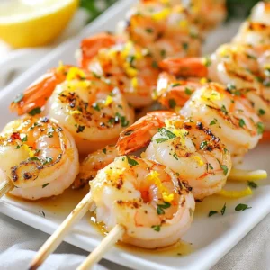 Here&rsquo;s what you need for Lemon Herb Grilled Shrimp Skewers: - 1 lb large shrimp, peeled and deveined - 3 tablespoons olive oil - 2 tablespoons fresh lemon juice - Zest of 1 lemon - 2 garlic cloves, minced - 1 teaspoon dried oregano - 1 teaspoon dried thyme - Salt and pepper to taste - Skewers (wooden or metal) - Fresh parsley, chopped (for garnish) If you don&rsquo;t have some ingredients, here are some easy swaps: - Shrimp: Use scallops or firm fish. - Olive oil: Canola or avocado oil works too. - Fresh lemon juice: Use lime juice for a twist. - Dried herbs: Fresh herbs can replace dried ones; just use more. - Garlic: Garlic powder can work if you&rsquo;re in a pinch. To make this dish, you will need a few tools: - Mixing bowl for the marinade - Whisk to blend the ingredients - Skewers for grilling - Grill or grill pan for cooking - Tongs to flip the skewers - Serving platter for presentation With these ingredients, substitutions, and tools ready, you can prepare a tasty dish that everyone will love. {{ingredient_image_1}} Start with one pound of large shrimp. Make sure they are peeled and deveined. This means you remove the shell and the dark vein on the back. Rinse the shrimp under cold water. Pat them dry with a paper towel. If you are using wooden skewers, soak them in water for at least 30 minutes. This step helps prevent burning on the grill. In a mixing bowl, add three tablespoons of olive oil. Next, squeeze in two tablespoons of fresh lemon juice. Add the zest of one lemon for extra flavor. Mince two garlic cloves and add them to the bowl. Then, sprinkle in one teaspoon of dried oregano and one teaspoon of dried thyme. Season with salt and pepper to taste. Whisk everything together until well mixed. Now, add the shrimp to the marinade. Toss them gently to coat all sides. Let the shrimp soak in the marinade for at least 15 minutes. This step allows the shrimp to absorb those lovely flavors. Preheat your grill to medium-high heat. While the grill heats up, thread the marinated shrimp onto the skewers. Leave a little space between each shrimp. This helps them cook evenly. Once the grill is ready, place the skewers on it. Grill the shrimp for about 2 to 3 minutes on each side. You know they are done when they turn pink and opaque. Carefully remove the skewers from the grill. Place them on a serving platter and garnish with chopped parsley for a fresh touch. Marinating shrimp is key to great flavor. Use fresh lemon juice, olive oil, garlic, oregano, and thyme. Mix these in a bowl. Toss the shrimp into the marinade. Make sure each shrimp gets coated well. Let them sit for at least 15 minutes. This time helps the shrimp soak up all the tasty flavors. For more flavor, you can marinate longer, but don&rsquo;t go over an hour. Grilling shrimp takes some care. Start by preheating your grill to medium-high heat. This ensures the shrimp cook evenly. When threading shrimp onto skewers, leave a little space between each one. This helps heat reach all sides. Grill the shrimp for 2-3 minutes on each side. Watch for color change; they should turn pink and opaque. Overcooking can make shrimp tough, so stay close! When the skewers are done, move them to a serving platter. A sprinkle of fresh parsley adds color and taste. You can serve these skewers with rice or a fresh salad. They also pair well with dips like garlic sauce or lemon aioli. For a fun twist, add grilled vegetables for extra flavor. Enjoy your flavorful feast! Pro Tips Pre-soak Wooden Skewers: Soaking wooden skewers in water for at least 30 minutes prevents them from burning on the grill, ensuring they hold your shrimp securely while cooking. Marinate Longer for Flavor: For a deeper flavor, consider marinating the shrimp for 30 minutes to an hour. This allows the herbs and spices to penetrate the shrimp better. Use High Heat: Grilling at medium-high heat ensures that the shrimp cook quickly, keeping them juicy and preventing them from becoming rubbery. Garnish Just Before Serving: Add freshly chopped parsley right before serving for a vibrant color and fresh flavor, enhancing the overall presentation of your dish. {{image_2}} To add some heat, mix in red pepper flakes. I suggest starting with half a teaspoon. This gives the shrimp a nice kick without being too spicy. You can also use a spicy sauce in the marinade for an extra layer of flavor. Try sriracha or chili garlic sauce for a fun twist. Adjust the amount based on your heat preference. Adding vegetables makes these skewers colorful and tasty. Bell peppers, zucchini, and cherry tomatoes work well. Cut the veggies into similar sizes as the shrimp. Marinate them with the shrimp for the best flavor. Thread the shrimp and veggies onto the skewers, alternating between them. This adds a delightful crunch while grilling! You can easily cook these skewers in the oven or on the stovetop. For the oven, preheat it to 400&deg;F (200&deg;C). Place the skewers on a baking sheet lined with foil. Cook for about 8-10 minutes, flipping halfway. For skillet cooking, heat a bit of oil in a pan over medium-high heat. Cook the shrimp for about 2-3 minutes on each side until pink. Both methods yield juicy, flavorful shrimp! Store your leftover shrimp skewers in an airtight container. Place them in the fridge. They stay fresh for up to three days. Make sure to cool them down before storing. This keeps the shrimp safe to eat. To reheat, you can use the grill or a skillet. Heat the grill to medium. Place the skewers on the grill for about two minutes. You can also heat them in a skillet on medium heat. Cook each side for about two to three minutes. If you want to freeze marinated shrimp, do it before cooking. Place the shrimp and marinade in a freezer bag. Squeeze out as much air as you can before sealing. They will last in the freezer for up to three months. When you&rsquo;re ready to cook, thaw them in the fridge overnight. You should marinate the shrimp for at least 15 minutes. This time lets the shrimp soak up the flavors of the olive oil, lemon juice, garlic, and herbs. If you have more time, you can marinate them for up to an hour. This longer time deepens the taste. Yes, you can use frozen shrimp. Just make sure to thaw them first. Place them in the fridge overnight or run them under cold water for a quick thaw. Once thawed, peel and devein them if needed. This way, they will absorb the marinade well. Many side dishes go well with the shrimp skewers. Here are some ideas: - A fresh green salad with lemon vinaigrette - Grilled vegetables like zucchini and bell peppers - Rice or quinoa for a filling option - Garlic bread for a tasty bite Shrimp cook quickly, so watch them closely. They are done when they turn pink and opaque. Each side usually takes about 2-3 minutes on the grill. If you see them curling tightly, they are likely cooked through. Yes, you can prepare the skewers in advance. Marinate the shrimp and thread them onto the skewers. Store them in the fridge for up to 2 hours before grilling. This helps save time and keeps the flavors fresh. In this post, I covered everything you need for perfect lemon herb shrimp skewers. We looked at key ingredients and easy substitutions. I shared step-by-step instructions and grilling tips. You learned how to store leftovers and reheating methods. Finally, I included variations to keep things fresh. Remember, practice makes perfect. With these tips, you can create tasty skewers every time. Enjoy sharing your delicious results with family and friends!
