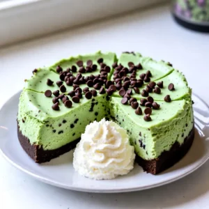 - 1 &frac12; cups chocolate cookie crumbs - ⅓ cup unsalted butter, melted - 2 (8 oz) packages cream cheese, softened - 1 cup granulated sugar - 1 teaspoon vanilla extract - 2 teaspoons peppermint extract - 3 large eggs - 1 cup heavy cream - &frac12; cup mini chocolate chips - Green food coloring (optional) - Extra mini chocolate chips for topping To make mint chocolate chip cheesecake, gather these fun ingredients. The chocolate cookie crumbs create a tasty crust. Melt the unsalted butter to mix with the crumbs. Cream cheese gives the filling its smooth texture. Granulated sugar adds the right sweetness. Vanilla and peppermint extracts bring wonderful flavors. Eggs help bind everything together. Heavy cream makes the filling rich and creamy. Mini chocolate chips add extra chocolate goodness. If you want a minty color, use green food coloring. Finally, save some mini chocolate chips to top the cheesecake for a sweet finish. Enjoy selecting these ingredients and get ready to bake! {{ingredient_image_1}} First, preheat your oven to 325&deg;F (160&deg;C). This step is key to getting the cheesecake just right. In a medium bowl, mix 1 &frac12; cups of chocolate cookie crumbs with ⅓ cup of melted unsalted butter. Stir until all the crumbs are coated. Next, press this mixture into the bottom of a 9-inch springform pan. Make it even and firm. Bake this crust for 10 minutes. Once done, let it cool. In a large bowl, beat 2 packages of softened cream cheese until smooth. Gradually add 1 cup of granulated sugar. Keep mixing until they blend well. Now, add 1 teaspoon of vanilla extract and 2 teaspoons of peppermint extract. Add 3 large eggs one at a time. Mix on low speed after each egg until just combined. Next, pour in 1 cup of heavy cream. Mix it until the batter is smooth. If you want, add a few drops of green food coloring to give it a minty look. Gently fold in &frac12; cup of mini chocolate chips. Make sure they are evenly spread in the batter. Now, pour this batter over the cooled crust in the springform pan. Bake it in your preheated oven for about 50-60 minutes. The center should be set but still slightly jiggly. After baking, turn off the oven and crack the door. Let the cheesecake cool inside for 1 hour. Then, remove it and refrigerate for at least 4 hours, or better yet, overnight. Before serving, add extra mini chocolate chips on top for garnish. Slice the cheesecake into wedges. You can serve it with a dollop of whipped cream beside it and a sprig of fresh mint for a nice touch. Enjoy your Mint Chocolate Chip Cheesecake! To get smooth cheesecake, use softened cream cheese. Beat it well to remove lumps. Mix in sugar slowly for a creamy blend. Add eggs one at a time. This keeps the batter light and fluffy. When you add heavy cream, do it gently. Mix until smooth, but don&rsquo;t overdo it. Overmixing can create cracks in your cheesecake. While peppermint is a star, you can play with flavors. Try adding a bit of orange zest for a citrus twist. Almond extract can also add a nice touch. If you enjoy dark chocolate, swap mini chocolate chips for dark ones. For a fun surprise, add crushed mint candies. You can even make it fun with different colored food dye. Slice the cheesecake into neat wedges. A sharp knife helps get clean cuts. Serve with whipped cream on the side. A sprig of fresh mint makes each plate pop with color. For a touch of elegance, drizzle chocolate sauce on the plate. A sprinkle of extra mini chocolate chips on top adds a delightful crunch. Pro Tips Use Room Temperature Cream Cheese: Ensure your cream cheese is softened to room temperature before mixing. This helps achieve a smooth and creamy texture without lumps. Don&rsquo;t Overmix: Once you add the eggs, mix on low speed just until incorporated. Overmixing can lead to cracks in your cheesecake. Check for Doneness: The cheesecake is done when the edges are set but the center still has a slight jiggle. It will firm up as it cools. Chill Overnight: For the best flavor and texture, allow your cheesecake to chill overnight before serving. This enhances the mint flavor and makes it easier to slice. {{image_2}} You can make a gluten-free mint chocolate chip cheesecake easily. Just swap regular chocolate cookie crumbs for gluten-free ones. Look for brands that use rice flour or almond flour. Make sure your other ingredients, like cream cheese and butter, are also gluten-free. This way, everyone can enjoy this yummy treat! If you want a no-bake version, skip the oven altogether! Just mix the crust with chocolate cookie crumbs and melted butter. Press it into your pan as usual. For the filling, blend cream cheese, sugar, and extracts. Fold in whipped cream and chocolate chips. Chill it in the fridge for at least four hours. This version is cool and creamy, perfect for hot days! You can play with different types of chocolate in this recipe. Try using dark chocolate cookie crumbs instead of regular ones for a richer flavor. You can also use dark chocolate chips instead of mini chocolate chips. This adds a nice contrast to the mint flavor. For a sweeter treat, use white chocolate chips. Each choice gives a unique twist to your cheesecake! After you make the mint chocolate chip cheesecake, let it cool. Cover the cheesecake with plastic wrap or foil. Store it in the fridge. It stays fresh for up to a week. If you want to keep it longer, freezing is a great option. To freeze your cheesecake, first, let it cool fully. Then, wrap it tightly in plastic wrap. Place the wrapped cheesecake in a freezer-safe container or bag. It can last for up to three months in the freezer. When you are ready to eat it, thaw it in the fridge overnight. If you want to enjoy it warm, you can reheat individual slices. Place a slice on a microwave-safe plate. Heat it in the microwave for about 10 to 15 seconds. This warms it without cooking it further. For a fresh taste, top it with whipped cream or extra chocolate chips before serving. The best way to serve this cheesecake is chilled. Slice it into wedges and place them on plates. Add a dollop of whipped cream on the side. A sprig of fresh mint on top adds a nice touch. You can also sprinkle extra mini chocolate chips for added fun. Yes! You can use any type of cookie you like. Oreos are a great choice, but you can also try graham crackers or even vanilla wafers. Each cookie will give a unique flavor to the crust. Just crush them into crumbs and mix with melted butter. This cheesecake can last in the fridge for about 5 days. Make sure to cover it well to keep it fresh. If you want to enjoy it later, you can freeze it for up to 2 months. Absolutely! Light cream cheese works well as a substitute. It keeps the cheesecake creamy while reducing some calories. Just make sure it is softened for easy mixing. If you don't have peppermint extract, you can use mint extract. It has a similar flavor. You can also use vanilla extract for a different taste, just keep in mind it won&rsquo;t have that minty zing. You learned how to make a delicious Mint Chocolate Chip Cheesecake. We covered simple ingredients and step-by-step instructions. Remember the tips for perfect texture and flavor. You can even try fun variations like gluten-free or no-bake options. Don't forget the best ways to store and serve your cheesecake. Creating this treat can be easy and fun. I hope you feel inspired to bake. Enjoy every bite of your creamy dessert!