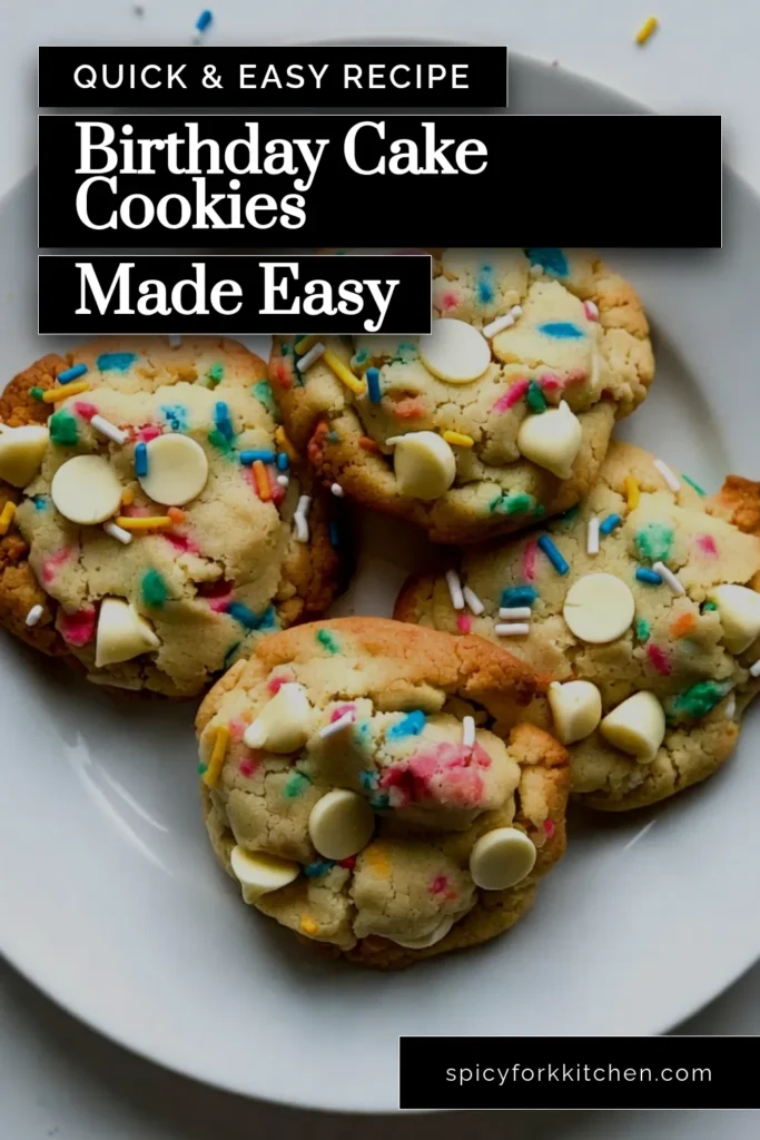 Indulge in these delightful Funfetti Birthday Cake Cookies that bring joy to any celebration! This Funfetti cookies recipe combines the sweetness of sprinkles and white chocolate chips for a tasty twist on classic birthday treats. Perfect for parties or just because, these easy cookie recipes are simple to make and oh-so-fun! Discover the joy of baking today and try this sprinkles cookie recipe! Don’t forget to save for later! #FunfettiCookies #BirthdayTreats #EasyCookieRecipes #WhiteChocolateCookies