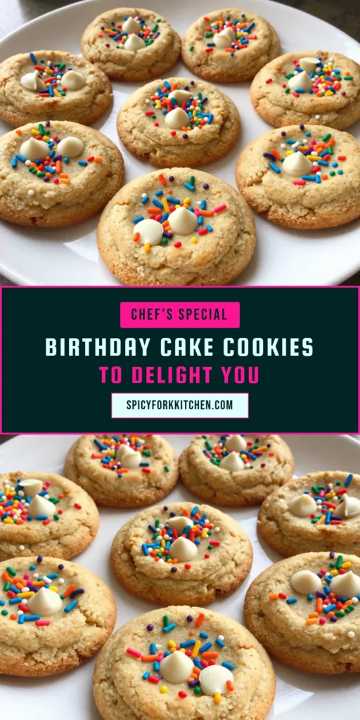 Get ready to celebrate with these Funfetti Birthday Cake Cookies! This easy cookie recipe combines buttery goodness with colorful rainbow sprinkles and sweet white chocolate chips, making them the perfect treat for any occasion. Our Funfetti cookies recipe is a delightful twist on classic birthday cake cookies that everyone will love. Bake a batch today and bring joy to your celebrations! #FunfettiCookies #BirthdayCakeCookies #RainbowSprinkleCookies #WhiteChocolateChipCookies