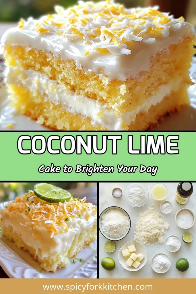 Indulge in our Coconut Lime Cake recipe for the perfect tropical treat! This Easy Coconut Cake features a moist, flavorful base topped with a zesty Lime Glazed Coconut Cake finish. Perfect for any occasion, this Coconut Lime dessert will transport your taste buds to paradise with every bite. Bake a slice of sunshine today and delight your friends and family! Save the recipe for your next gathering! #CoconutLimeCake #EasyCoconutCake #TropicalLimeCake #CoconutLimeDessert