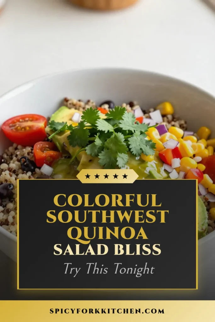 Discover this delicious Southwest Quinoa Salad recipe, perfect for a nutritious meal! Packed with protein and flavor, this healthy quinoa salad features vibrant black beans, fresh corn, and creamy avocado. It's a satisfying vegetarian quinoa salad option that's easy to make and great for meal prep. Enjoy a refreshing quinoa salad with avocado that delivers taste and health in every bite. Try it today and impress your family! #QuinoaSalad #HealthyEating #VegetarianRecipes #SaladRecipes