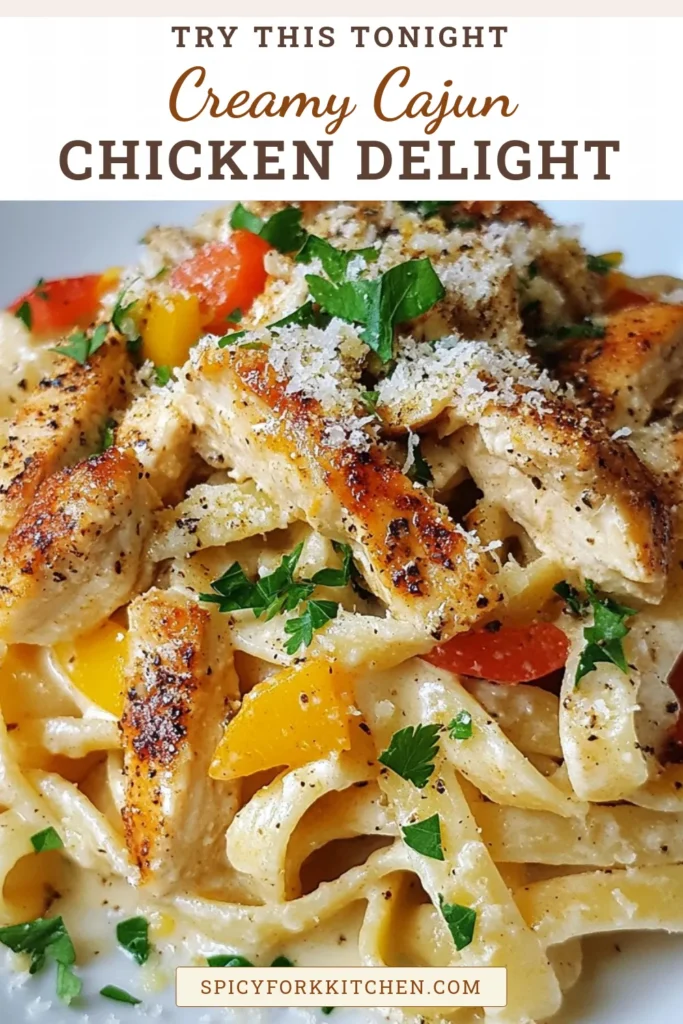 Indulge in this deliciously creamy Cajun chicken pasta that's perfect for a quick chicken dinner! This easy weeknight meal features fettuccine coated in a rich Cajun sauce, combining tender chicken, sautéed bell peppers, and a sprinkle of Parmesan. Ready in just 30 minutes, it's a satisfying dish everyone will love. Save this creamy pasta recipe for your next dinner and enjoy the flavors of Cajun cuisine tonight! #CajunChickenPasta #CreamyPastaRecipe #QuickChickenDinner #EasyWeeknightMeals