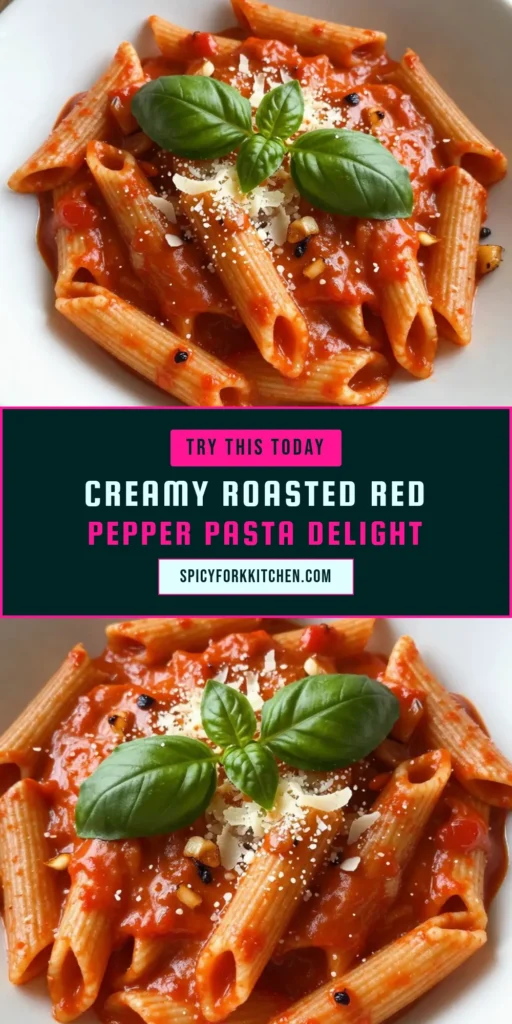 Indulge in this creamy roasted red pepper pasta, a delightful twist on Italian pasta dishes. This easy pasta recipe features a luscious roasted red pepper sauce recipe that's perfect for any night of the week. With garlic and cream bringing it all together, you'll have a creamy pasta with garlic that’s hard to resist. Ready to elevate your dinner? Save this recipe! #CreamyPasta #EasyPastaRecipes #ItalianCooking #FoodieFavorites