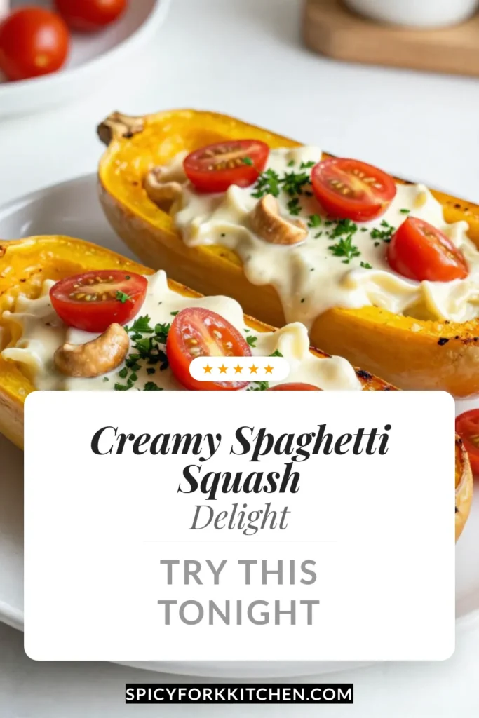 Discover a delicious twist on a classic with this Spaghetti Squash Alfredo! This easy recipe features a creamy vegan Alfredo sauce made from cashew cream for a healthy spaghetti recipe that’s also a gluten-free pasta alternative. Perfect for dinner, this dish combines savory flavors with nutritious ingredients. Save this Spaghetti Squash Alfredo recipe for a guilt-free indulgence that everyone will love! #SpaghettiSquash #VeganAlfredo #HealthyEating #GlutenFreeRecipes