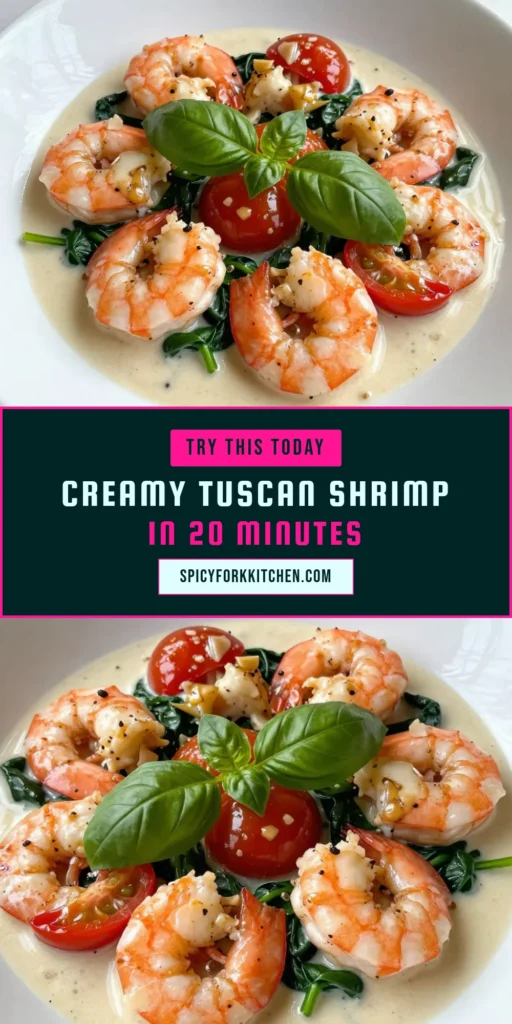 Discover the delight of Garlic Butter Tuscan Shrimp, a quick and easy shrimp dish that'll elevate your dinner game! This creamy garlic shrimp recipe combines succulent shrimp with fresh spinach and cherry tomatoes in a luscious sauce. Perfect for a weeknight meal or special occasion, it’s a must-try for seafood lovers. Ready in just 20 minutes, enjoy this Tuscan shrimp dinner that will impress everyone! Save the recipe now! #ShrimpRecipes #GarlicButterTuscanShrimp #EasyShrimpDishes #TuscanShrimpDinner