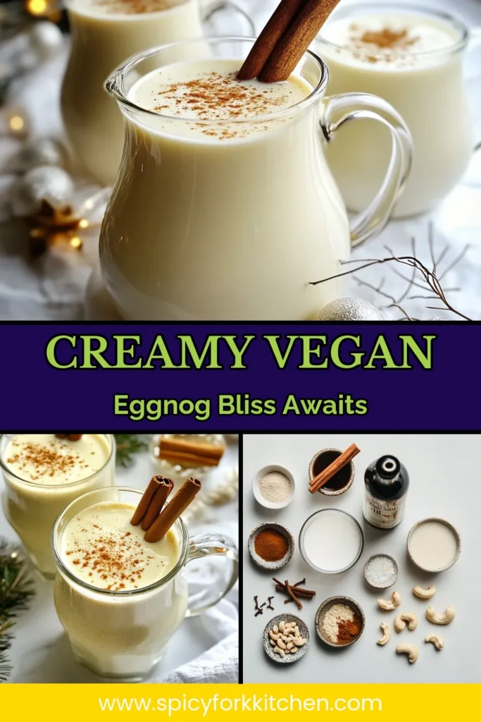Experience the festive spirit with this delicious vegan eggnog recipe! Our creamy eggnog vegan alternative combines coconut and almond milk for a rich, dairy-free eggnog that everyone will love. Perfect for holiday gatherings, this plant-based eggnog is sweetened with maple syrup and spiced to perfection. Don't miss out on this holiday vegan drink! Save this recipe for your next celebration! #VeganEggnog #DairyFreeEggnog #PlantBasedEggnog #HolidayDrinks
