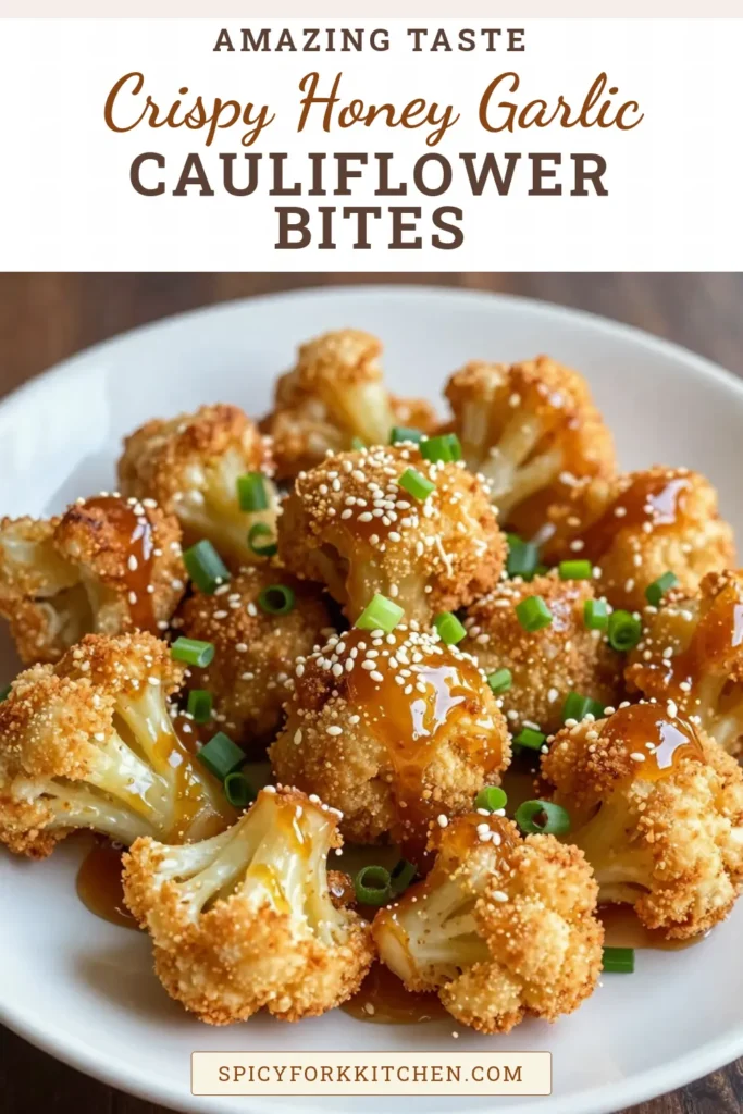 Discover the perfect blend of flavors with these Honey Garlic Cauliflower Bites, a delicious easy cauliflower appetizer that's 100% vegan! Enjoy crispy cauliflower florets tossed in a sweet and savory honey garlic sauce—ideal for baked cauliflower snacks or a flavorful side dish. Try this simple recipe today for a crowd-pleasing treat! Save this post for your next gathering. #HoneyGarlicCauliflowerBites #CrispyCauliflower #VeganRecipes #EasyAppetizer