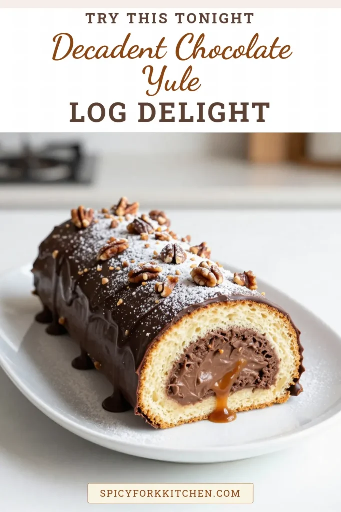 Indulge in the festive spirit with this decadent Chocolate Praline Yule Log! This Chocolate Yule Log combines a rich praline cake recipe with luxurious chocolate ganache, making it the perfect Christmas chocolate treat. Perfect for holiday baking ideas, this delightful chocolate praline dessert will wow your guests and family. Try this delicious recipe for your holiday celebrations and impress everyone at the table. Save this pin for your festive baking! #ChristmasBaking #YuleLog #ChocolateDesserts #HolidayTreats