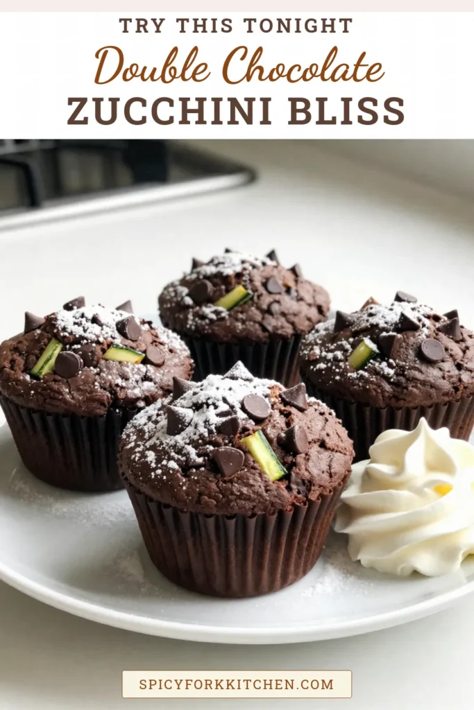 Indulge in these decadent double chocolate zucchini muffins, the perfect healthy chocolate zucchini muffins that satisfy your sweet cravings. This easy zucchini muffin recipe combines moist chocolate zucchini muffins with rich chocolate chips for a guilt-free treat. Enjoy the fluffy goodness of chocolate zucchini bread anytime. Bake a batch today and experience a delicious way to sneak in veggies. Don't forget to save this recipe! #chocolatezucchini #healthyrecipes #baking #zucchinimuffins