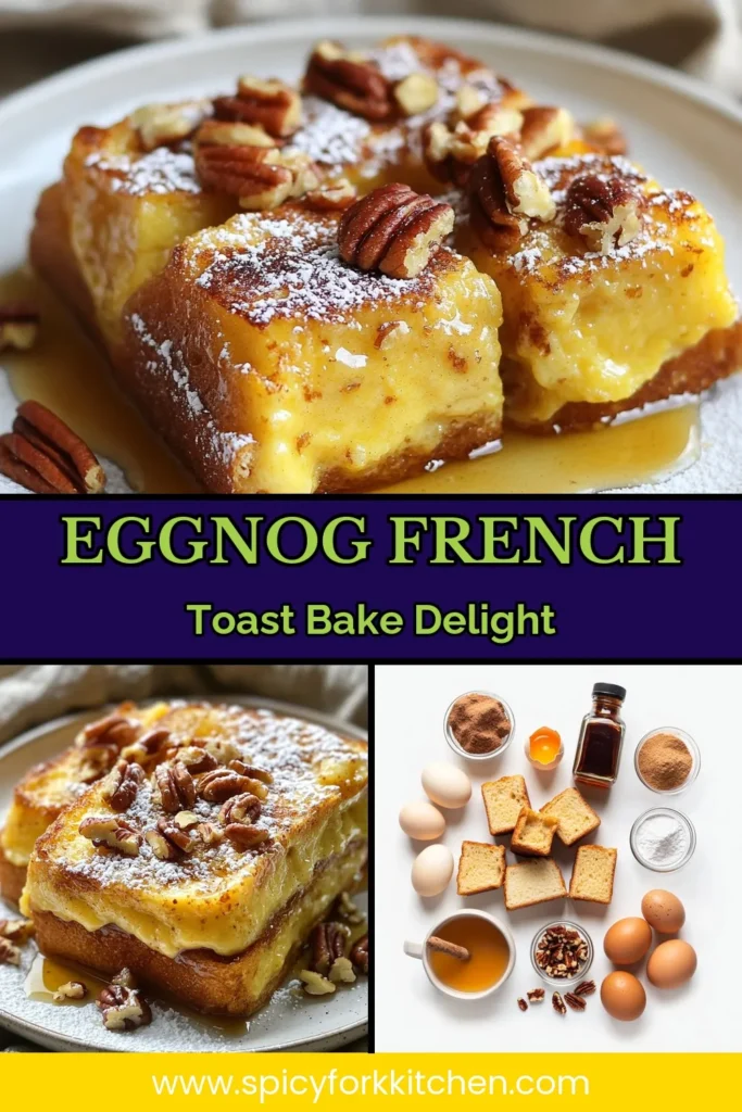 Indulge in the festive season with this delightful Eggnog French Toast Bake! Perfect for Christmas breakfast ideas, this Holiday French Toast Recipe uses scrumptious challah bread soaked in a creamy eggnog mixture. Topped with maple syrup and dusted with powdered sugar, it's sure to impress your guests. Try this Challah Eggnog Bake and make your mornings magical! Save this recipe for your holiday gatherings! #EggnogFrenchToastBake #ChristmasBreakfast #HolidayRecipes #FrenchToast