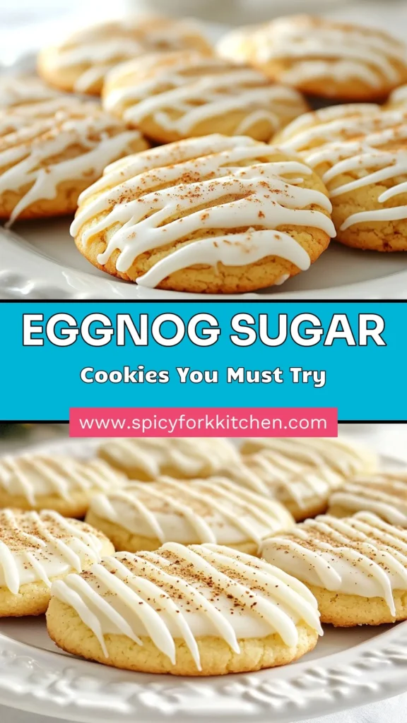 Indulge in the holiday spirit with these delightful Eggnog Sugar Cookies, the ultimate festive sugar cookies for your Christmas celebrations. This easy holiday cookie recipe features a rich blend of eggnog, spices, and a sweet icing that makes them perfect for sharing or gifting. Try these delicious eggnog dessert recipes and elevate your Christmas baking ideas. Save this recipe for your next holiday baking session! #EggnogSugarCookies #HolidayBaking #ChristmasCookies #FestiveDesserts