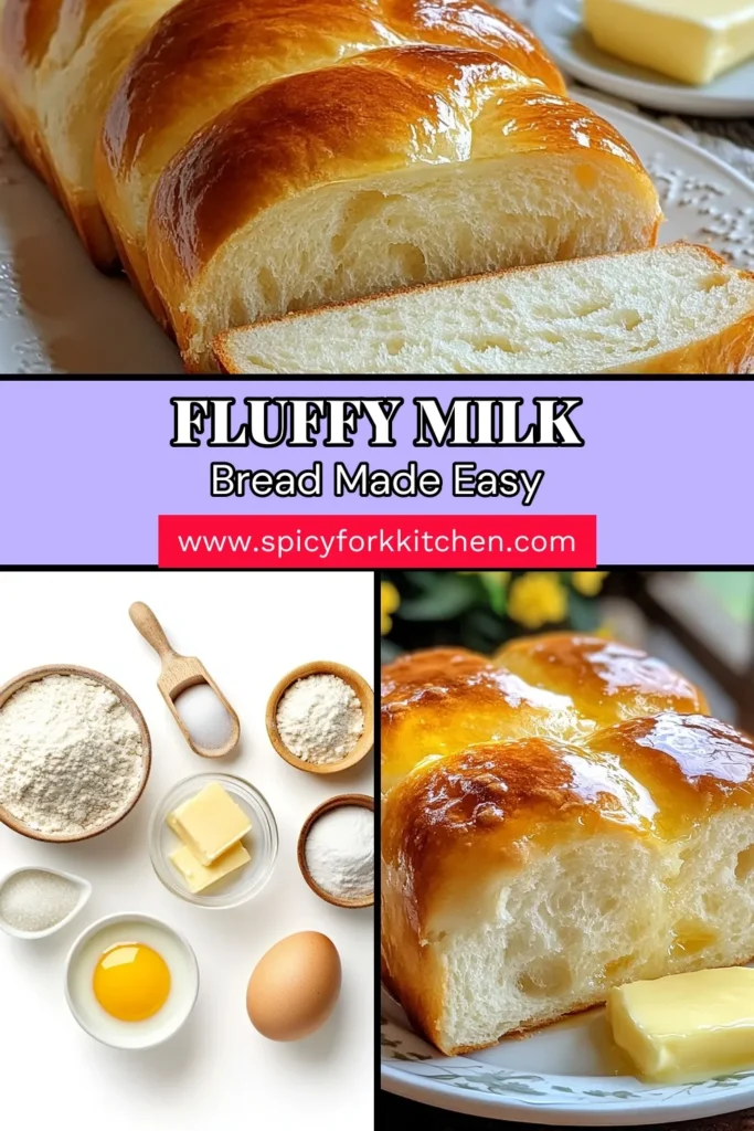 Discover the joy of baking with this easy milk bread recipe. Create fluffy milk bread that's perfect for breakfast or a snack. Learn how to make milk bread with simple ingredients and straightforward steps. This soft bread recipe yields a delicious loaf that the whole family will love. Don’t miss out on this easy homemade bread—give it a try today! Save this fluffy delight for later! #MilkBreadRecipe #FluffyMilkBread #SoftBreadRecipe #HomemadeBread