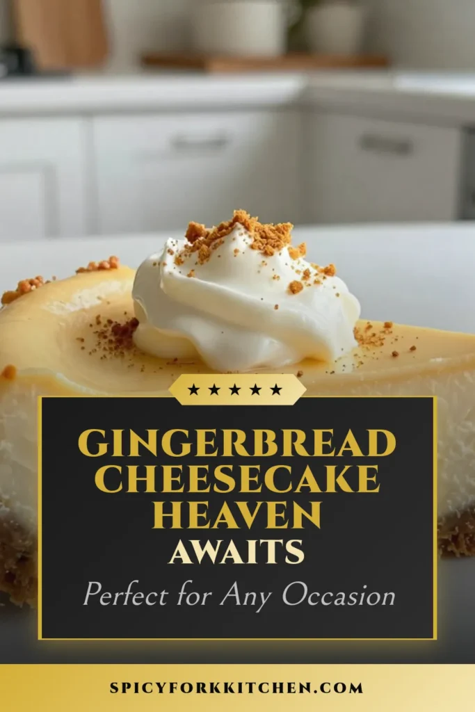 Indulge in the festive flavors of this Gingerbread Cheesecake Recipe, the perfect holiday dessert idea for your celebrations! This easy cheesecake recipe features a silky cream cheese cheesecake filling infused with ginger, cinnamon, and a delicious gingerbread crust. Impress your guests with this delightful gingerbread dessert that's sure to be a crowd-pleaser. Save this recipe for a sweet holiday treat! #GingerbreadCheesecake #HolidayDesserts #EasyCheesecake #GingerbreadDessert