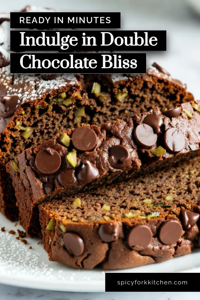 Indulge in this easy double chocolate zucchini bread recipe that’s both delicious and healthy! Packed with chocolatey goodness from cocoa and chocolate chips, this chocolate zucchini bread uses fresh zucchini to keep it moist and tender. Perfect for breakfast or a snack, you'll love this satisfying treat. Try this healthy zucchini bread recipe and elevate your baking game today! Save it for a tasty dessert! #ZucchiniBreadRecipe #DoubleChocolateZucchiniBread #ChocolateZucchiniBread #EasyZucchiniBread