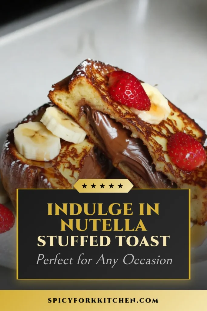 Indulge in the ultimate breakfast treat with this Nutella stuffed French toast recipe! Perfectly crafted with thick brioche or challah, this easy French toast recipe features a luscious Nutella filling that will leave you craving more. Elevate your mornings with this chocolate French toast, topped with fresh strawberries or bananas and drizzled with maple syrup. Can you resist? Save this Nutella breakfast idea now and transform your breakfast routine! #NutellaStuffedFrenchToast #EasyFrenchToastRecipe #ChocolateFrenchToast #BreakfastIdeas