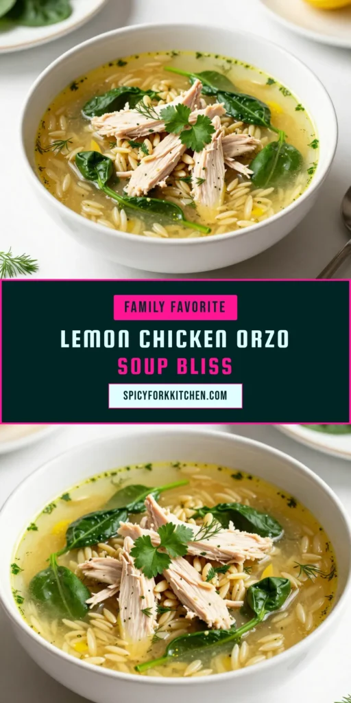 Warm up with this delicious Lemony Greek chicken soup! Packed with flavors, this healthy lemon soup features tender chicken, orzo pasta, and vibrant spinach. Perfect for any occasion, this orzo chicken recipe is a must-try. With simple ingredients like chicken broth and fresh lemon juice, you'll enjoy a bowl of comfort. Don't miss out—save this Greek lemon chicken recipe for your next meal! #GreekChickenSoup #HealthyRecipes #SoupSeason #OrzoPasta