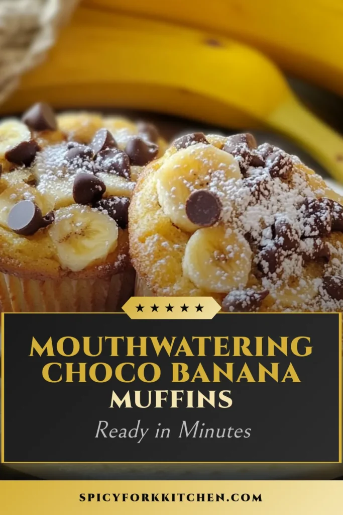 Indulge in these delightful Choco-Banana Muffins, a blend of sweet bananas and rich chocolate chips that make for perfect Banana Chocolate Chip Muffins. This easy muffin recipe takes just 35 minutes to prepare, ensuring you enjoy healthy muffins with bananas that everyone will love. Add walnuts for a crunchy twist in your Banana Walnut Muffins. Try this delicious recipe now and treat your taste buds! #MuffinRecipe #BananaBread #HealthyTreats #ChocoBananaMuffins