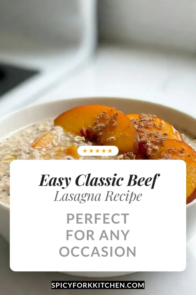 Start your day with these delicious Peach Overnight Oats! This healthy peach recipe is perfect for busy mornings, combining rolled oats, chia seeds, and fresh peaches for a nutritious boost. These easy breakfast oats are vegan and ready in just minutes. Prepare them the night before for the ultimate overnight oats experience. Try this recipe today and savor the sweetness of peaches! #PeachOvernightOats #HealthyBreakfast #VeganOatmeal #EasyRecipes