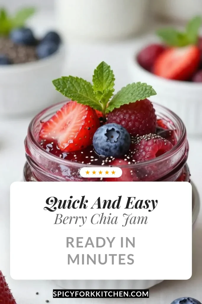 Get ready to enjoy this delicious and easy berry chia jam! This quick fruit jam recipe is perfect for your breakfast or snack. Made with mixed berries, chia seeds, and a hint of sweetness, this no-cook jam recipe is not only healthy but also incredibly simple. In just minutes, you’ll have homemade chia jam that’s bursting with flavor. Save this easy berry jam for your next fruity treat! #BerryChiaJam #QuickFruitJamRecipe #HomemadeChiaJam #EasyBerryJam