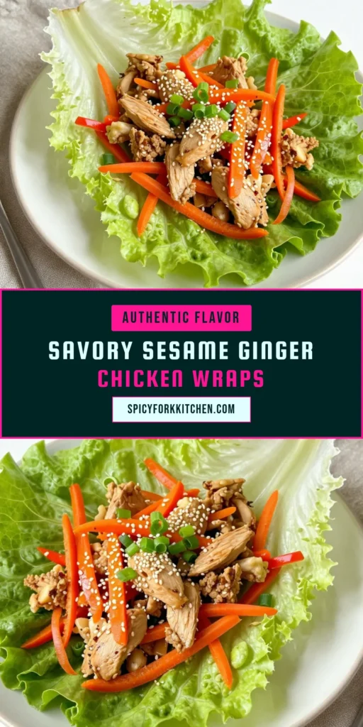 Discover the deliciousness of these Sesame Ginger Chicken Wraps! This healthy chicken wraps recipe features ground chicken cooked with fresh ginger and garlic, all wrapped in crisp lettuce leaves for the perfect bite. Ideal for meal prep or a light dinner, these Asian lettuce wraps are a must-try. Make your taste buds happy and save this lettuce wraps recipe today! #SesameGingerChickenWraps #HealthyChickenWraps #AsianLettuceWraps #GroundChickenLettuceWraps