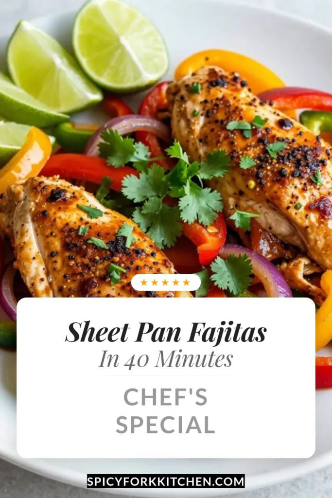 Discover the ultimate Sheet Pan Chicken Fajitas recipe that makes dinner a breeze! This easy chicken fajita recipe combines juicy chicken breasts with vibrant bell peppers for a colorful, healthy chicken dinner. Perfect for busy weeknights, these one pan fajitas are baked to perfection in just 40 minutes. Try this delicious baked chicken fajitas and enjoy a flavorful meal tonight! Save this recipe for your next dinner idea! #ChickenFajitas #OnePanDinner #HealthyEating #EasyRecipes