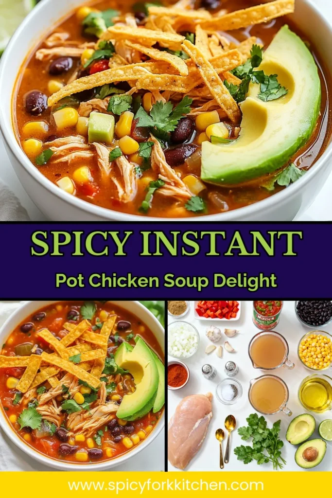 Discover this delicious Spicy Instant Pot Chicken Tortilla Soup that combines flavors to create a comforting meal. This easy pressure cooker soup is packed with healthy ingredients, making it a perfect choice for any day. With our quick chicken soup recipe, you can enjoy a hearty chicken tortilla soup in just 40 minutes! Don’t miss out—save this chicken tortilla soup recipe for your next family dinner! #InstantPotRecipes #ChickenSoup #HealthyEating #SoupRecipe