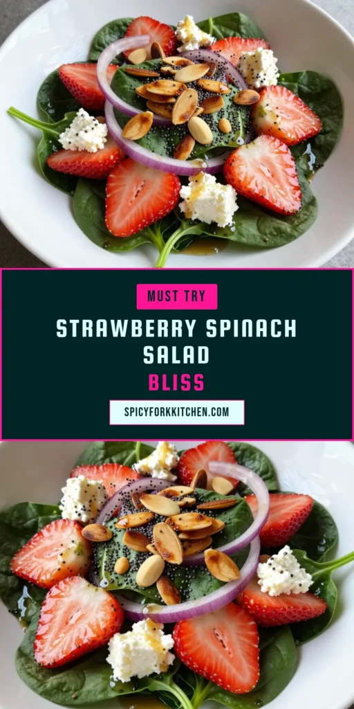 Discover the perfect Fresh Summer Salad with this delightful Strawberry Spinach Salad featuring a homemade Poppy Seed Dressing Recipe. Bursting with flavor from fresh strawberries, baby spinach, and crumbled feta cheese, this Healthy Spinach Recipe is not only easy to make but also ideal for warm days. Impress your guests with this vibrant Feta and Strawberry Salad. Save this recipe for your next gathering! #HealthySalad #SummerRecipes #SpinachSalad #PoppySeedDressing