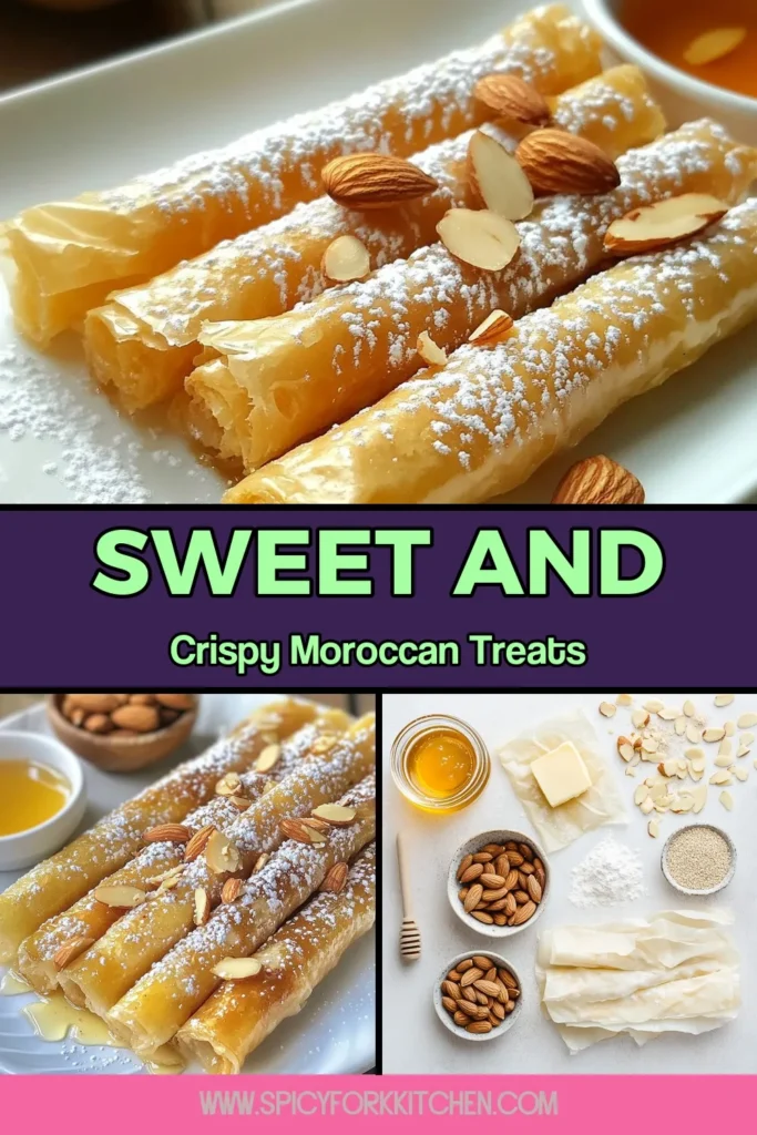 Indulge in the exquisite flavors of Moroccan Honey Almond Cigars, a delectable honey phyllo dessert that will tantalize your taste buds. These baked almond pastries are a delightful twist on Middle Eastern sweets recipes, featuring a warm filling of almonds, honey, cinnamon, and nutmeg wrapped in crispy phyllo. Perfect for any occasion, these treats are easy to make and sure to impress. Try this unique recipe today! #MoroccanAlmondCigars #HoneyPhylloDessert #BakedAlmondPastries #CinnamonNutmegDesserts
