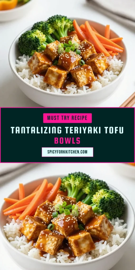 Discover the ultimate teriyaki tofu recipe with these delicious Teriyaki Tofu Rice Bowls. This easy tofu stir-fry combines cubed marinated tofu, vibrant veggies, and fluffy jasmine rice into a satisfying vegan teriyaki bowl. Perfect for meal prep or a weeknight dinner, this vegetarian rice bowl recipe is sure to please everyone. Save this recipe for a quick and flavorful meal option! #TeriyakiTofu #EasyTofuStirFry #VeganRecipes #RiceBowls