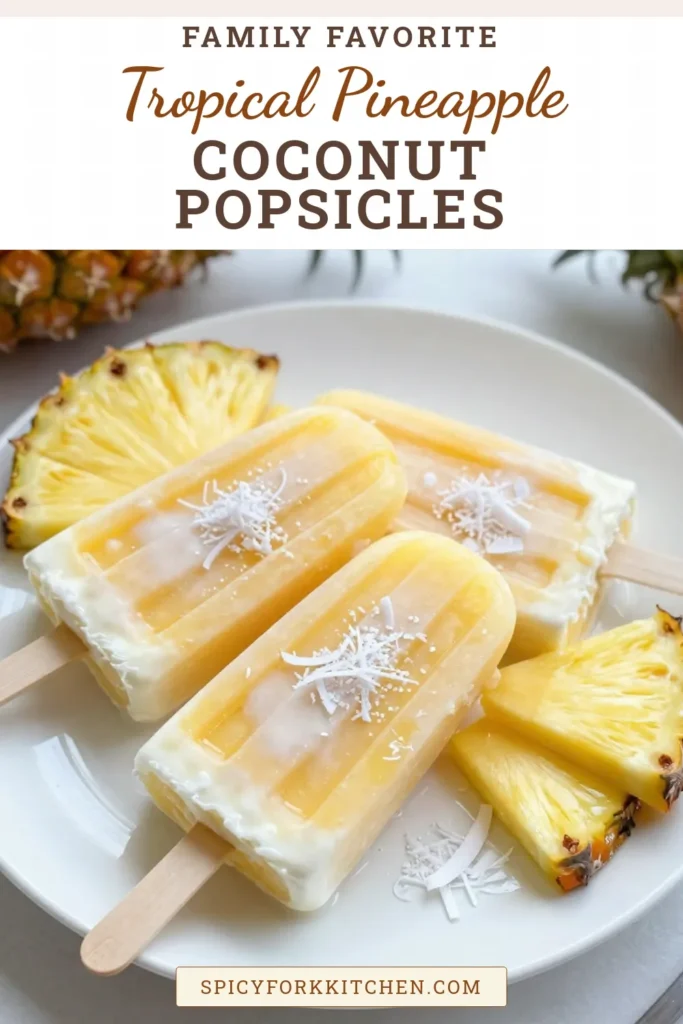 Beat the heat with these delicious pineapple coconut popsicles! This dairy-free popsicle recipe is a delightful way to enjoy tropical flavors while staying cool. Perfect for homemade frozen treats, these refreshing summer desserts combine fresh pineapple, creamy coconut milk, and a hint of lime. Ideal for summer gatherings or a healthy snack, these popsicles are easy to make and bursting with flavor. Try this fun dessert today and indulge in tropical bliss! #PineappleCoconutPopsicles #SummerDesserts #TropicalTreats #DairyFreeDelights