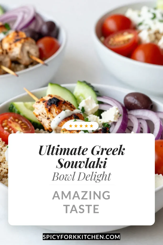 Discover the ultimate Greek chicken souvlaki recipe with these delicious Greek Chicken Souvlaki Bowls! This healthy Mediterranean dinner features grilled chicken skewers, a flavorful quinoa salad bowl, and a refreshing tzatziki sauce recipe. Perfect for meal prep or an easy weeknight meal, you’ll love these vibrant ingredients and savory flavors. Save this recipe and enjoy a taste of Greece! #GreekRecipe #HealthyDinner #MediterraneanDiet #Souvlaki
