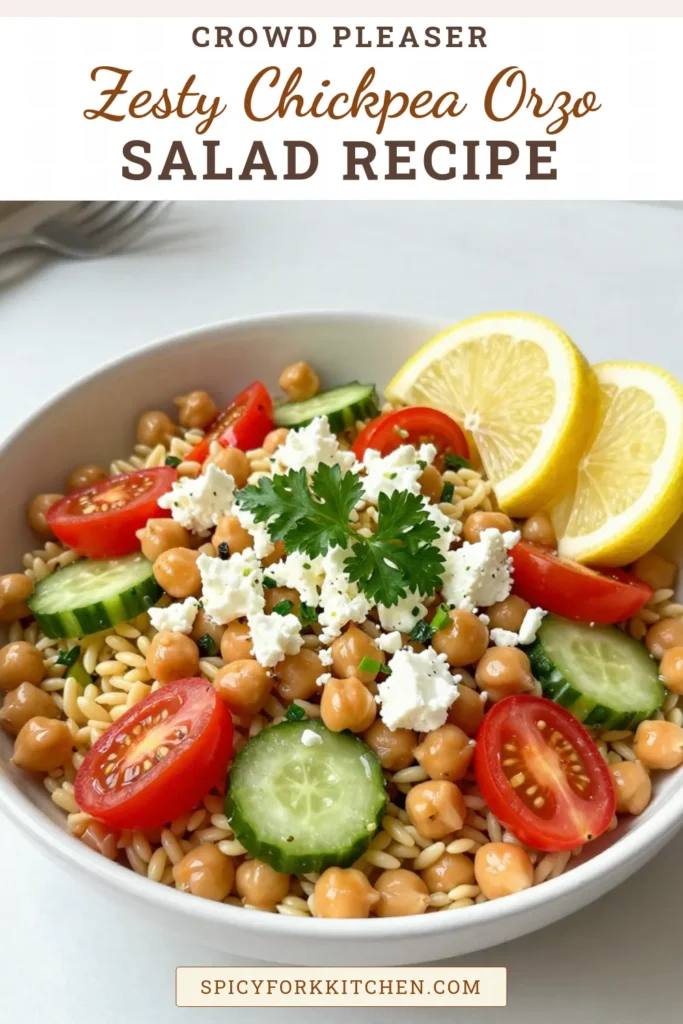 Discover the refreshing flavors of this Lemony Chickpea Orzo Salad, a perfect choice for easy summer salads! Packed with nutritious ingredients, this zesty lemon salad features chickpeas, orzo pasta, and vibrant veggies, making it a delightful Mediterranean chickpea salad. Enjoy this healthy orzo recipe as a light meal or side dish. Try it today and elevate your summer dining! Save for your next cookout. #ChickpeaOrzoSalad #HealthyOrzoRecipes #ZestyLemonSalad #EasySummerSalads