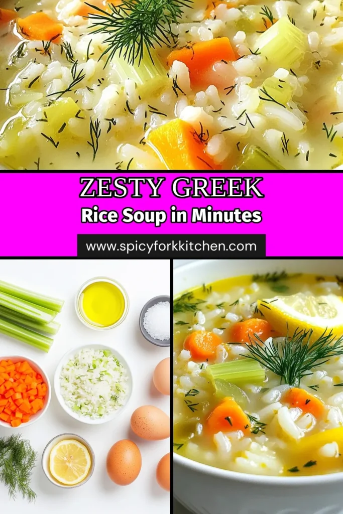 Discover the delightful flavors of Lemony Greek Rice Soup with this easy Greek lemon soup recipe! Perfect for a comforting meal, this vegetarian rice soup combines fresh ingredients like carrots, celery, and tangy lemon. Whip up this quick lemon rice soup in just 45 minutes for a dish the whole family will love. Don't forget to pin it for your next cooking adventure! #LemonRiceSoup #GreekRecipe #VegetarianSoups #QuickMeals