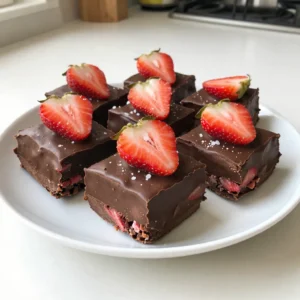 To make Chocolate Covered Strawberry Fudge, you need a few key ingredients. Here&rsquo;s the list: - 2 cups dark chocolate chips - 1 can (14 oz) sweetened condensed milk - 1 teaspoon vanilla extract - 2 cups freeze-dried strawberries, crushed - 1 cup fresh strawberries, hulled and halved - Sea salt for garnish Each ingredient plays a special role. The dark chocolate chips give a rich taste. Sweetened condensed milk adds creaminess and sweetness. The vanilla extract boosts the flavor, making it even better. Freeze-dried strawberries give a crunchy texture and bright flavor. Fresh strawberries add a juicy burst. Lastly, sea salt enhances all the sweet flavors. When you gather these ingredients, make sure they are fresh and high-quality. This choice will make your fudge even more delicious! {{ingredient_image_1}} First, grab an 8x8 inch baking dish. Line it with parchment paper. Leave some paper hanging over the edges. This helps when you take the fudge out later. It makes removal easy and neat. Next, take a medium saucepan. Pour in 2 cups of dark chocolate chips. Add 1 can of sweetened condensed milk to the pan. Heat this over low heat. Stir it constantly until the chocolate melts. You want it smooth and creamy. Once melted, remove the pan from the heat. Add 1 teaspoon of vanilla extract. Mix it well to combine. Now fold in 2 cups of crushed freeze-dried strawberries. Make sure they are evenly spread in the chocolate. Now, pour half of the chocolate-strawberry mix into the dish. Spread it evenly across the bottom. Take your halved fresh strawberries and arrange them on top. Then, pour the rest of the chocolate mixture over the fresh strawberries. Smooth it out so it covers everything. Finally, sprinkle a pinch of sea salt on top. This adds a nice contrast to the sweet fudge. Place the dish in the fridge for at least 2 hours. Once it sets, lift the fudge out using the parchment paper. Cut it into squares and enjoy! Melting chocolate can be tricky. Here are some easy tips to help you. - Use a heavy saucepan. Thin pans can burn the chocolate. - Heat on low. This helps chocolate melt evenly. - Stir constantly. This keeps the heat even and smooths the chocolate. - Use a double boiler if you can. It adds gentle heat. - Avoid water. Even a drop can make chocolate seize up. A great fudge needs the right texture. Follow these steps for success. - Use sweetened condensed milk. This gives fudge a creamy base. - Mix until smooth. Stir well after adding the chocolate. - Fold in freeze-dried strawberries gently. This keeps them whole and adds crunch. - Let it cool before cutting. This helps it set better. - Refrigerate long enough. Chill for at least two hours for best results. You want your fudge to look as good as it tastes. Here are some tips. - Cut into even squares. This makes it look neat and tidy. - Place fudge on a decorative plate. A nice plate adds charm. - Garnish with fresh strawberries. They add color and freshness. - Use a sprinkle of sea salt on top. It gives a nice contrast. - Serve with toothpicks. This makes it easy for guests to grab. Pro Tips Use High-Quality Chocolate: Opt for premium dark chocolate chips for a richer flavor and smoother texture in your fudge. Chill for Perfect Setting: Allow the fudge to chill in the refrigerator for at least 2 hours to ensure it sets properly and is easy to cut. Experiment with Toppings: Feel free to add other toppings like crushed nuts or drizzles of white chocolate to customize your fudge. Store Properly: Keep the fudge in an airtight container in the refrigerator to maintain its freshness for up to a week. {{image_2}} You can make your fudge even more exciting by adding different mix-ins. Try adding nuts like almonds or walnuts for a crunchy bite. You can also use mini marshmallows for a fun texture. For a touch of spice, consider adding a sprinkle of cinnamon or a dash of chili powder. This twist will bring warmth to the sweet fudge. If you love coconut, try adding shredded coconut for a tropical flair. If you want a vegan version of this fudge, swap the sweetened condensed milk for coconut cream or a plant-based condensed milk. Use dairy-free chocolate chips instead of dark chocolate chips. This way, you can enjoy the same rich flavor without any animal products. Make sure to check the labels to confirm they are dairy-free. Want to change the flavor profile? You can use white chocolate instead of dark chocolate. It will give a sweeter taste and a creamy texture. You can also try milk chocolate for a more balanced flavor. For a fruity twist, add orange or lemon zest to the mixture for a fresh kick. Each of these swaps can create a unique fudge experience. To keep your fudge fresh, store it in an airtight container. You can layer the fudge squares between parchment paper. This will prevent them from sticking together. If you store it properly, the fudge lasts up to two weeks at room temperature. For best taste and texture, eat it within the first week. If you keep it in the fridge, it stays fresh for about three weeks. You can freeze fudge for longer storage. Wrap each square in plastic wrap before placing them in a freezer bag. It lasts for up to three months in the freezer. When you want to enjoy it, let it thaw in the fridge overnight. This keeps the texture smooth and tasty. Yes, you can use milk chocolate. It will make the fudge sweeter and creamier. The taste will change a bit, but it's still delicious. If you love milk chocolate, go for it! Just melt it the same way as dark chocolate. You can use coconut milk and sugar for a similar taste. Mix one cup of coconut milk with a bit of sugar until it thickens. Another option is to use evaporated milk mixed with sugar. This will give you a creamy base without using condensed milk. To check if the fudge is set, feel it after two hours in the fridge. It should feel firm to the touch. You can also gently press the top with your finger. If it holds its shape, it is ready. If not, give it more time in the fridge. This blog post covered how to make delicious strawberry fudge. We explored the key ingredients you'll need, like dark chocolate and fresh strawberries. I provided step-by-step instructions for smooth preparation and melting. You also learned tips for perfect texture and creative variations, such as vegan options. Lastly, we discussed storage methods for keeping your fudge fresh. In your kitchen, this fudge can be a fun, tasty treat. Enjoy making it your way!