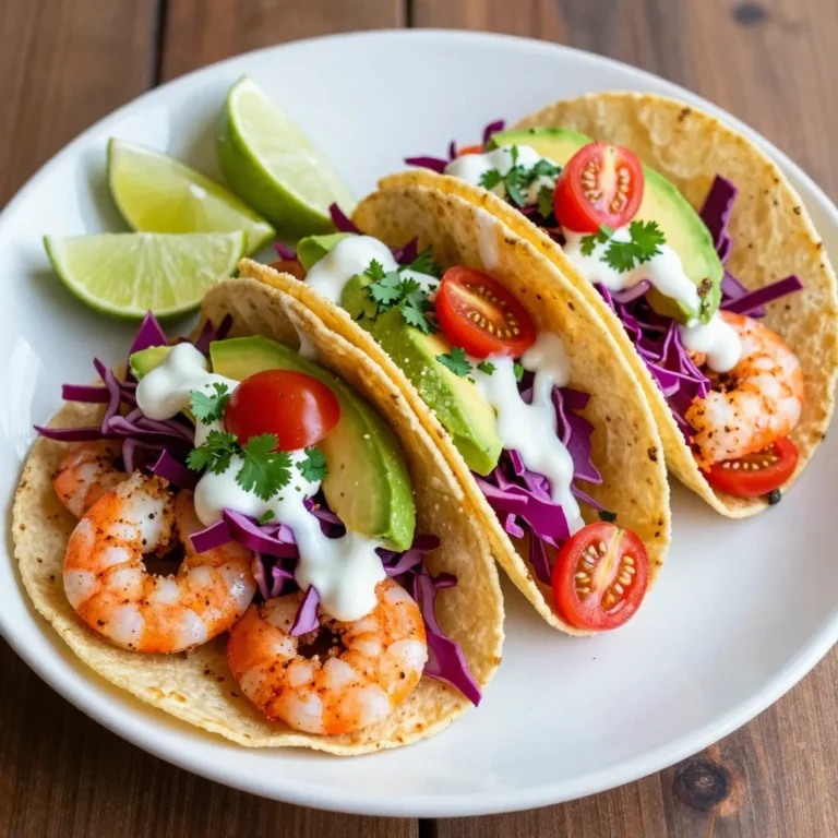 To make tasty Cajun shrimp tacos, you need a few key items. Here’s what to gather: - 1 lb shrimp, peeled and deveined - 2 tablespoons Cajun seasoning - 1 tablespoon olive oil - 1 tablespoon lime juice - 8 small corn tortillas - 1 cup red cabbage, thinly sliced - 1 ripe avocado, sliced - ½ cup cherry tomatoes, halved - ¼ cup fresh cilantro, chopped - 1/4 cup sour cream - Lime wedges for serving - Salt and pepper to taste These ingredients form the base of your meal. The shrimp bring a juicy taste, while Cajun seasoning adds bold flavor. Toppings make your tacos fun and fresh. I suggest using: - Sliced red cabbage for crunch - Creamy avocado for richness - Halved cherry tomatoes for sweetness - Fresh cilantro for a burst of flavor - Cool sour cream to balance the heat These toppings add color and texture. Plus, they heighten the flavor of each bite. If you want to switch things up, consider these optional items: - Sliced jalapeños for some heat - Diced onions for extra crunch - Shredded cheese for a creamy touch - Hot sauce for extra spice Feel free to mix and match! These extras let you customize your tacos to fit your taste. {{ingredient_image_1}} Start by getting your shrimp ready. Use one pound of shrimp that is peeled and deveined. In a bowl, mix the shrimp with two tablespoons of Cajun seasoning. Add one tablespoon of olive oil and one tablespoon of lime juice. Make sure to sprinkle in a little salt and pepper. Toss everything well so the shrimp gets coated evenly. This mix gives the shrimp a great flavor. Heat a large skillet over medium-high heat. Once the skillet is hot, add the seasoned shrimp. Cook each side for about two to three minutes. You want the shrimp to turn pink and opaque. This shows they are done. Remove the shrimp from heat when cooked. The aroma will be mouthwatering! Now it’s time to put your tacos together. First, warm eight small corn tortillas in a dry skillet or microwave. This step makes them soft and easy to fold. Place a good amount of shrimp on each tortilla. Next, add sliced red cabbage, ripe avocado, and halved cherry tomatoes on top. For extra creaminess, drizzle sour cream over the shrimp. Finally, sprinkle fresh cilantro on top for a burst of flavor. Serve with lime wedges to squeeze over the tacos. Enjoy your delicious Cajun shrimp tacos! To get great flavor, use fresh shrimp. Fresh shrimp tastes better than frozen. Coat the shrimp with Cajun seasoning, olive oil, and lime juice. This mix brings out the spices. Let it sit for a few minutes. This time allows the shrimp to soak up the flavors. Cook the shrimp on medium-high heat. This keeps them juicy inside and crispy outside. Corn tortillas work best for Cajun shrimp tacos. They have a nice texture and flavor. If you want a twist, try flour tortillas. They are soft and easy to fold. You can also use lettuce wraps for a low-carb option. Just make sure to warm them up first. Warming helps them hold the filling better. For a great meal, pair your tacos with a side of rice. Cilantro lime rice complements the taco's flavors. You could also serve black beans for added protein. A fresh salad with lime vinaigrette works well too. You can add mango or avocado for a sweet touch. These sides make your meal colorful and tasty. Pro Tips Fresh Shrimp is Key: Always choose fresh or properly thawed shrimp for the best flavor and texture. Frozen shrimp can be used, but ensure they are fully thawed before cooking. Customize Your Heat: Adjust the amount of Cajun seasoning based on your heat preference. If you’re sensitive to spice, start with half the amount and add more as needed. Perfectly Warm Tortillas: To achieve the best texture, warm your tortillas in a dry skillet over medium heat for about 30 seconds on each side. This makes them more pliable and enhances their flavor. Fresh Toppings Matter: Use ripe avocados and fresh cilantro to elevate the flavor of your tacos. Fresh ingredients make a noticeable difference in taste and presentation. {{image_2}} You can crank up the heat in your Cajun shrimp tacos. Start with the same base recipe. Use more Cajun seasoning to boost the spice. Add diced jalapeños or a splash of hot sauce. This will give your tacos an extra kick. The heat balances well with the cool toppings like avocado and sour cream. You don’t need shrimp for tasty tacos. Replace shrimp with grilled veggies or black beans. Zucchini, bell peppers, and corn work great. Toss them in Cajun seasoning for flavor. This way, everyone can enjoy tacos. Serve the same toppings like cabbage and avocado to keep it fresh. If you want a taco twist, try a Cajun shrimp bowl. Use the same shrimp and toppings. Instead of tortillas, serve them over rice or quinoa. Add beans and extra veggies for a hearty meal. This way, you can enjoy all the flavors in a different style. To keep your Cajun shrimp tacos fresh, store each part separately. Place leftover shrimp in an airtight container. Add a little lime juice to keep them tasty. Store red cabbage, avocado, and tomatoes in their own containers. This keeps them from getting soggy. Use the tacos within two days for the best flavor. For a quick reheat, warm the shrimp in a skillet over medium heat. This takes about 2-3 minutes. Watch closely so they don’t overcook. You can also microwave the shrimp for about 30 seconds. Warm the tortillas in a skillet or microwave for a few seconds. This helps them stay soft and tasty. If you want to meal prep, you can freeze the shrimp. Place cooked shrimp in a freezer-safe bag. Squeeze out the air and seal it tight. They will keep well for up to three months. When you’re ready to eat, thaw the shrimp overnight in the fridge. Then reheat as needed. Avoid freezing the tortillas and toppings, as they do not freeze well. I recommend using fresh, large shrimp for Cajun shrimp tacos. Look for shrimp that are peeled and deveined. They cook quickly and stay juicy. Frozen shrimp work too, but be sure to thaw them properly. The size of the shrimp matters. Larger shrimp give more bite and flavor in your taco. You can prep some parts in advance. The shrimp should be cooked right before serving. However, you can season the shrimp and chill them in the fridge. The toppings, like cabbage and avocado, can also be prepped ahead. Just keep them in separate containers. This way, you can assemble your tacos quickly when you are ready to eat. Making Cajun seasoning is easy! You need these spices: - 1 tablespoon paprika - 1 tablespoon onion powder - 1 tablespoon garlic powder - 1 teaspoon cayenne pepper - 1 teaspoon dried thyme - 1 teaspoon dried oregano - 1 teaspoon black pepper - 1 teaspoon salt Mix all the spices in a bowl. This mix adds bold flavor to your shrimp. You can adjust the heat by adding more cayenne if you like it spicy. Store any extra seasoning in a jar for later use. Cajun shrimp tacos mix bold flavors with ready-to-follow steps. We explored main ingredients, tasty toppings, and even options like vegetarian tacos. Cooking shrimp perfectly takes practice, but I shared tips to help you succeed. Remember, the right tortilla and sides boost your meal. Storing leftovers properly keeps your tacos fresh for later. Enjoy these recipes, and don’t hesitate to get creative with your own variations!
