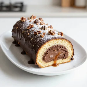 Here are the ingredients you need to make a Chocolate Praline Yule Log. Each item plays a key role in creating this sweet treat. - 4 large eggs - 1 cup granulated sugar - 1 teaspoon vanilla extract - 1 cup all-purpose flour - 1/3 cup unsweetened cocoa powder - 1 teaspoon baking powder - 1/2 teaspoon salt - 1/2 cup unsalted butter, melted - 1 cup heavy cream - 1 cup dark chocolate, chopped - 1/2 cup caramel sauce - 1/2 cup crushed praline pecans - Powdered sugar for dusting I love using fresh eggs for the best texture. The sugar adds sweetness and helps the cake rise. Vanilla extract brings a warm flavor that complements the chocolate. All-purpose flour and cocoa powder create a rich, soft cake. Baking powder helps it rise, while salt balances the sweetness. Melted butter makes the cake moist and rich. For the filling, heavy cream and dark chocolate create a smooth ganache. Caramel sauce adds a nice touch of sweetness. Crushed praline pecans offer a crunchy contrast. Finally, a dusting of powdered sugar gives it a festive touch. Enjoy baking this delightful holiday treat! {{ingredient_image_1}} - Preheat your oven to 350&deg;F (175&deg;C) and line a 15x10 inch jelly roll pan with parchment paper. Lightly grease it. - In a large bowl, beat 4 large eggs and 1 cup of granulated sugar. Use an electric mixer on high speed until thick and pale, about 5-7 minutes. Add 1 teaspoon of vanilla extract and mix until combined. - In another bowl, sift together 1 cup of all-purpose flour, 1/3 cup of unsweetened cocoa powder, 1 teaspoon of baking powder, and 1/2 teaspoon of salt. Gradually fold the dry ingredients into the egg mixture until just combined. - Carefully fold in 1/2 cup of melted unsalted butter. Mix until the batter is smooth, but don&rsquo;t over mix. - Pour the batter into the prepared pan and spread it evenly. Bake for 12-15 minutes. The surface should spring back when touched. - While the cake bakes, prepare a clean kitchen towel. Dust it with powdered sugar. Once the cake is done, invert it onto the towel. Peel off the parchment paper. Roll the cake up tightly in the towel from the short end. Let it cool completely while rolled up. - For the filling, heat 1 cup of heavy cream in a saucepan over medium heat until it simmers. Remove it from heat and add 1 cup of chopped dark chocolate. Stir until smooth. - Let it cool slightly before whisking it to soft peaks. This makes a rich chocolate ganache. - Gently unroll the cooled cake. Spread a layer of the chocolate ganache evenly over the surface. Add a drizzle of 1/2 cup of caramel sauce and a sprinkle of 1/2 cup of crushed praline pecans. - Roll the cake back up, this time without the towel. Place it seam-side down on a serving platter. - For the frosting, reheat the remaining chocolate ganache until it is pourable. Pour it over the Yule log, allowing it to drip down the sides. - Decorate with more crushed praline pecans and dust with powdered sugar for a snowy effect. This adds a festive touch to your Yule log. Using high-quality chocolate is important for the best taste. Look for chocolate with at least 70% cocoa. This gives your ganache a deep flavor. When melting chocolate, add your hot cream slowly. This helps you achieve a smooth and shiny finish. If your ganache is too thick, add a bit more cream. If it&rsquo;s too thin, let it cool down a bit. To avoid cracking, be gentle when rolling the cake. Roll it while it&rsquo;s hot, using a clean kitchen towel dusted with powdered sugar. This keeps the cake moist and flexible. Make sure your oven is at the right temperature. An oven that is too hot can bake unevenly and cause cracks. Always check the cake at the minimum baking time. You can add extra flavors to your Yule log. A splash of coffee or orange zest will brighten the taste. You can also mix in spices like cinnamon or nutmeg for warmth. If you want crunch, try different nuts in your filling. Pecans or hazelnuts work great with chocolate. Pro Tips Chill the Ganache: Allow the chocolate ganache to cool completely before whipping; this will create a lighter, fluffier filling for your Yule log. Use Quality Chocolate: Opt for high-quality dark chocolate for the ganache; it enhances the flavor and richness of the dessert. Even Baking: Ensure your oven is properly preheated and rotate the pan halfway through baking for even cooking. Rolling Technique: When rolling the cake, do it while it's still warm in the towel to help retain its shape and prevent cracking. {{image_2}} You can easily change the taste of your Chocolate Praline Yule Log. For a rich flavor, add a bit of coffee. Just mix in a tablespoon of brewed coffee into your filling. It enhances the chocolate beautifully. If you prefer a zesty twist, add orange zest. A teaspoon of fresh zest brightens the flavors. You can also switch up the nuts. Use hazelnuts or almonds instead of pecans. Each nut brings a unique crunch and taste. If you want a lighter option, consider using whipped cream. Just whip heavy cream with a bit of sugar until soft peaks form. For a different ganache, use milk chocolate instead of dark. This makes a sweeter frosting that many enjoy. If you need a dairy-free option, try coconut cream. Chill a can of coconut milk overnight, scoop the cream, and whip it. It gives a lovely flavor and texture. Make your Yule Log festive with fun decorations. Use fresh mint leaves for a pop of color. They pair well with chocolate. You can also add chocolate shavings or sprinkles. They create a nice visual. For a wintery look, dust the log with powdered sugar. It resembles fresh snow. Consider adding small edible ornaments or berries for extra flair. These little touches make your Yule Log a showstopper. To keep your Chocolate Praline Yule Log fresh, follow these simple steps. First, place the Yule Log in an airtight container. This helps prevent it from drying out. If you don&rsquo;t have a container, wrap it tightly in plastic wrap. Make sure it is sealed well to keep the moisture in. For refrigerator storage, your Yule Log will stay tasty for about 3 to 5 days. Just remember to keep it away from strong-smelling foods. You want to keep that chocolatey aroma intact! If you want to store it for a longer time, you can freeze the Yule Log. Wrap it well in plastic wrap and then in aluminum foil. This double wrap protects it from freezer burn. The Yule Log can last up to 3 months in the freezer. When you&rsquo;re ready to eat it, move it to the fridge overnight to defrost. The shelf life of your Yule Log depends on how you store it. In the fridge, it lasts about 3 to 5 days. If you freeze it, it can last up to 3 months without losing its flavor. Always check for any signs of spoilage, like strange smells or textures, before serving. Enjoy this delightful treat while it&rsquo;s fresh! To stop the Yule Log from sticking, use powdered sugar. Dust a clean kitchen towel with a good layer of powdered sugar before rolling the cake. This creates a barrier. It helps the cake slide out easily when you unroll it. Also, work quickly after baking. The longer the cake sits, the more it may stick. Yes, you can prep this Yule Log a day ahead. Bake the cake and roll it up in the towel. Then, let it cool completely. After cooling, you can store it in the fridge. Just remember to wrap it well to keep it fresh. You can also prepare the filling a day before. This helps save time on the big day. The Yule Log has roots in ancient traditions. People once burned logs to celebrate the winter solstice. Today, it symbolizes warmth and family gathering. The cake form of the Yule Log represents the same joy and togetherness. It has become a sweet treat for holiday feasts and celebrations. Enjoying a Yule Log is now a way to connect with loved ones during the festive season. Making a Chocolate Praline Yule Log is a fun and tasty project. You have learned about the key ingredients, step-by-step instructions, and storage tips. Each step is vital to creating a perfect dessert. Remember to use high-quality chocolate and avoid over-baking. Feel free to explore flavor variations and unique toppings to make it your own. A Yule Log can be a festive centerpiece for any celebration. Enjoy this delicious treat and share it with friends and family. Happy baking!