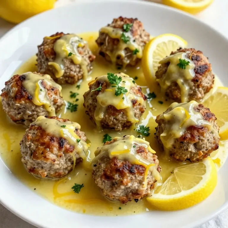 - 1 lb ground beef or lamb - 1/2 cup breadcrumbs - 1/4 cup grated Parmesan cheese - 1/4 cup fresh parsley, chopped - 1 small onion, finely chopped - 2 cloves garlic, minced - 1 tsp dried oregano - 1/2 tsp salt - 1/2 tsp black pepper - 1 large egg, beaten - 1 cup chicken broth - 1/4 cup fresh lemon juice - Zest of 1 lemon - 2 tbsp olive oil - 1 tbsp cornstarch (optional, for thickening) Gathering these ingredients is key for tasty Greek meatballs. Each part plays a role in flavor. The meat, breadcrumbs, and cheese create a base. The herbs and spices add freshness. The lemon sauce brings bright notes that balance the dish. When using ground meat, I prefer beef or lamb. Both offer rich flavors. Breadcrumbs keep the meatballs tender. Parmesan adds a nice cheesy touch. Fresh parsley brightens the taste and looks great. Onions and garlic are vital. They give depth to the meatballs. Dried oregano, salt, and pepper round out the flavors. The beaten egg helps bind everything together. For the sauce, chicken broth forms a savory base. Fresh lemon juice and zest add a burst of acidity. Olive oil gives richness, and cornstarch can thicken the sauce if you like. Each ingredient adds something special to your meal. {{ingredient_image_1}} - In a large bowl, combine the ground beef (or lamb), breadcrumbs, Parmesan cheese, chopped parsley, onion, garlic, oregano, salt, pepper, and beaten egg. Mix until well combined. You want to blend all the flavors nicely. This blend gives your meatballs a rich taste. - Next, form small meatballs, about 1 inch in diameter. Make sure they are evenly sized. This helps them cook at the same rate. Place them on a baking sheet lined with parchment paper. - Preheat your oven to 400°F (200°C). This helps the meatballs cook evenly. While it heats, you can get your meatballs ready. - Bake the meatballs in the preheated oven for about 20 minutes. They should be browned and cooked through. You can check their doneness by cutting one open. It should not be pink inside. - While the meatballs bake, heat 2 tablespoons of olive oil in a large skillet over medium heat. Add the chicken broth, fresh lemon juice, and lemon zest. Stir to combine. Bring the mix to a gentle simmer. The lemon gives the sauce a fresh kick. - If you want a thicker sauce, mix 1 tablespoon of cornstarch with a little cold water. This creates a slurry. Gradually whisk it into the simmering sauce until it thickens. - Once the meatballs are done baking, carefully add them to the skillet with the lemon sauce. Make sure they are coated well. - Cook for an additional 5 minutes. Gently spoon the sauce over the meatballs. This helps each meatball soak up that zesty flavor. Enjoy the delicious aroma that fills your kitchen! To make great meatballs, start with the right meat. I suggest using ground beef or lamb. Both options bring rich flavor. You can also mix them for a unique taste. Mixing the meat well is key. Don't rush this step. A good mix ensures the meatballs hold together. It also helps blend the flavors nicely. You might want a thicker sauce. If so, use cornstarch to achieve that. Mix it with a bit of cold water first. Then stir it into the simmering sauce. Want more flavor? Consider adding herbs like dill or mint. A pinch of red pepper flakes can add warmth too. Garnish your meatballs with lemon slices and fresh parsley. This adds a nice touch. As for sides, serve them with rice or a fresh salad. Pita bread is also a great choice. You can even make a meatball sub with them! Pro Tips Use Fresh Herbs: Fresh parsley will enhance the flavor of your meatballs significantly compared to dried herbs. Control the Sauce Thickness: Adjust the amount of cornstarch based on your preference for sauce thickness; start with a little and add more if needed. Don’t Overmix the Meat: When combining the ingredients, mix just until combined to keep the meatballs tender. Experiment with Proteins: For a different flavor, try using ground turkey or chicken instead of beef or lamb. {{image_2}} You can change the meat in the recipe. Try using turkey or chicken instead of beef or lamb. These meats give a lighter taste. They also cut down on fat. For a vegetarian option, use lentils or chickpeas. These provide a great texture and flavor. Just mash them and mix with breadcrumbs and spices. Spices and herbs can change the flavor of your meatballs. Adding cumin or paprika gives a warm kick. Fresh herbs like mint or dill can add a fresh twist. For the sauce, you can swap lemon for lime. This adds a different zing. You might also try a yogurt sauce for creaminess. These meatballs are great with pasta or rice. Serve them over a bed of fluffy rice for a filling meal. You can also make a meatball sub. Just place the meatballs in a crusty roll. Top with tomato sauce and cheese for a tasty sandwich. To store leftovers, let the meatballs cool. Place them in an airtight container. You can also add the lemon sauce for extra flavor. Use a container that seals well to keep moisture in. This helps the meatballs stay fresh longer. You can freeze both uncooked and cooked meatballs. For uncooked meatballs, place them on a baking sheet. Once frozen solid, transfer them to a freezer bag. This keeps them from sticking together. For cooked meatballs, let them cool first. Then, store in a container with sauce. When ready to eat, you can thaw them using the fridge or a microwave. To preserve flavor, the best way to reheat meatballs is gently. Warm them on the stove over low heat. Add a splash of chicken broth or water for moisture. Cover the pan to keep steam in. If using the oven, heat to 350°F (175°C). Bake for about 15 minutes until heated through. Always check the center to make sure they are hot. To keep your meatballs juicy, use ground beef or lamb with some fat. The fat adds moisture. Mix the meat gently with the other ingredients. Over-mixing can make them tough. Adding breadcrumbs soaked in chicken broth also helps. This keeps them soft and moist. Yes! You can use ground turkey or chicken if you prefer. These meats are leaner, so consider adding a bit of olive oil. You can also try plant-based meat for a vegetarian option. The flavor changes, but it's still tasty. Serve these meatballs with warm pita bread or rice. A fresh Greek salad pairs well too. You can also try tzatziki sauce as a dip. It adds a nice cool contrast to the warm meatballs. Cooked meatballs last about three to four days in the fridge. Store them in an airtight container. Make sure they cool down before sealing. If you want them longer, freeze them. They can last up to three months in the freezer. This article covered how to make delicious meatballs with vibrant lemon sauce. We discussed key ingredients like ground beef and fresh herbs. You learned step-by-step instructions for preparing, baking, and pairing with sauce. I shared tips for perfecting your meatballs and creative variations to try. Remember to store leftovers properly and reheating methods to enjoy later. With these insights, you can create tasty meals that impress. Enjoy experimenting and savoring your cooking journey!